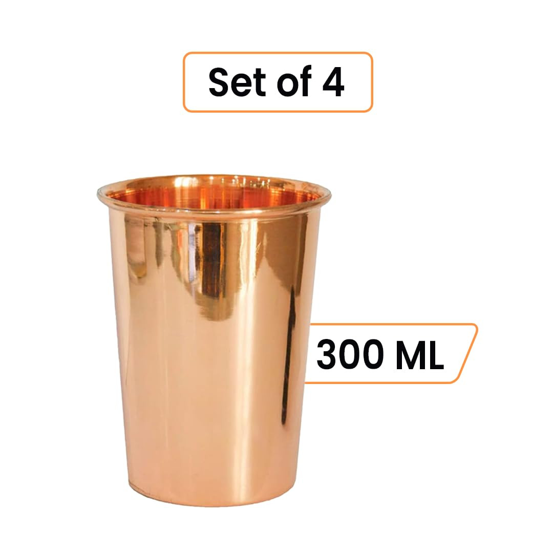 Kuber Industries Copper Drinking Serving Water Glasses Serveware Glass Tumbler (2 Pcs,Height-9 cm, Dia- 6 cm, 300 ml Each)