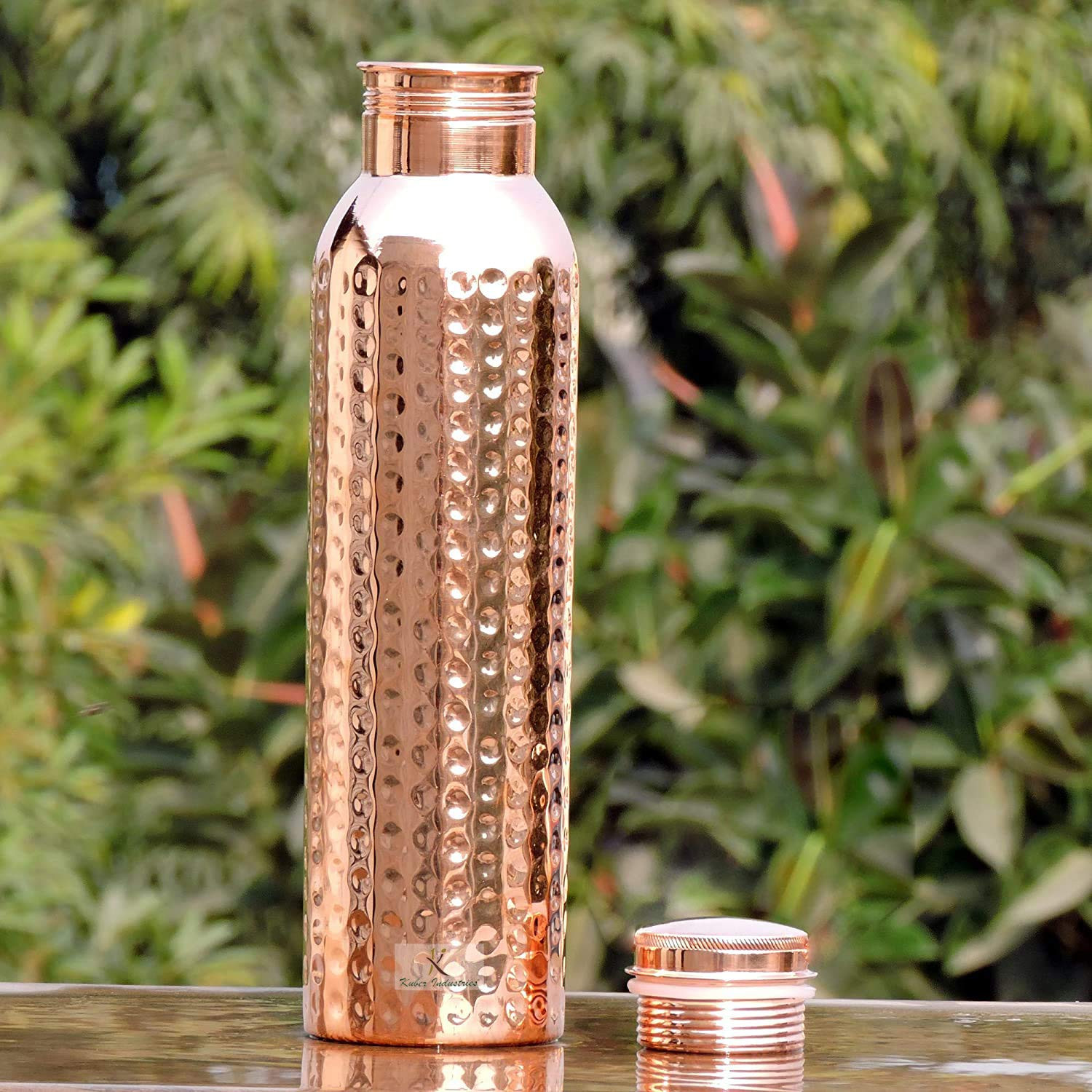 Kuber Industries Copper Hammered Design Leak Proof Water Bottle For Home, office, Traveling. 1 Ltr (Brown)