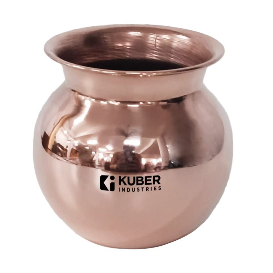Kuber Industries Copper Lota | Kalash for Puja | BPA Free, Non Toxic,Copper | Rustproof & Durable | With Added Health Benefits of Copper | User Friendly Design & Easy to Clean | 500 ML