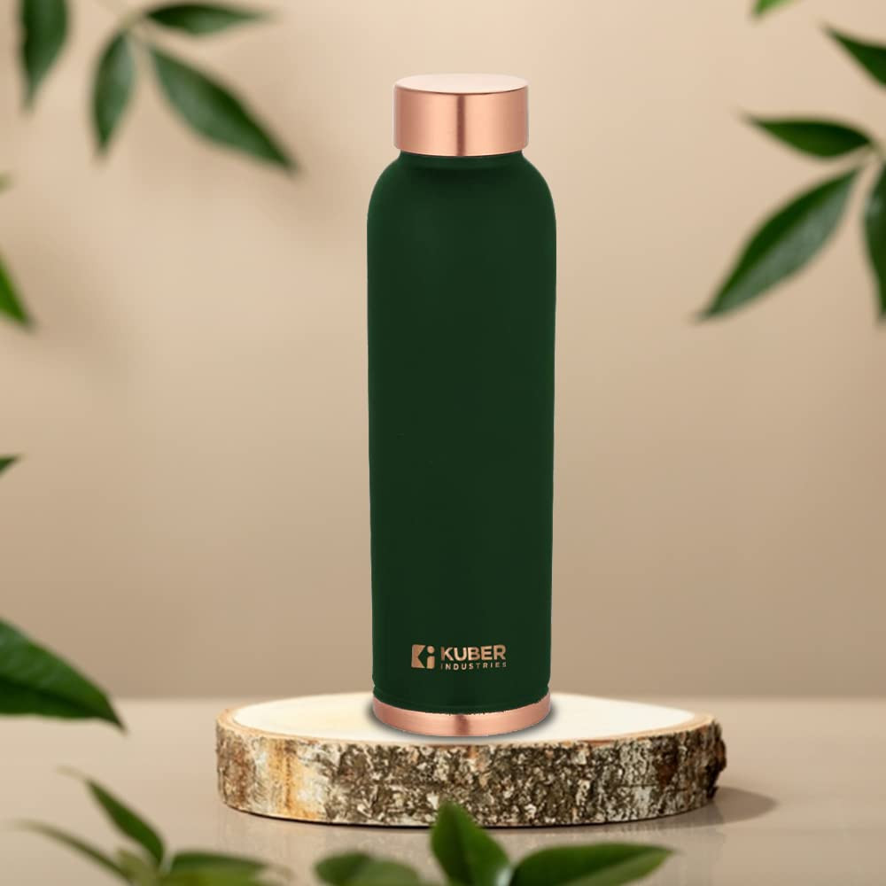 Kuber Industries Copper Water Bottle | BPA Free, Non Toxic | Leakproof, Durable & Lightweight | With Added Health Benefits of Copper | Ergonomic Design & Easy to Clean | Green | 950 ML (Pack of 1)