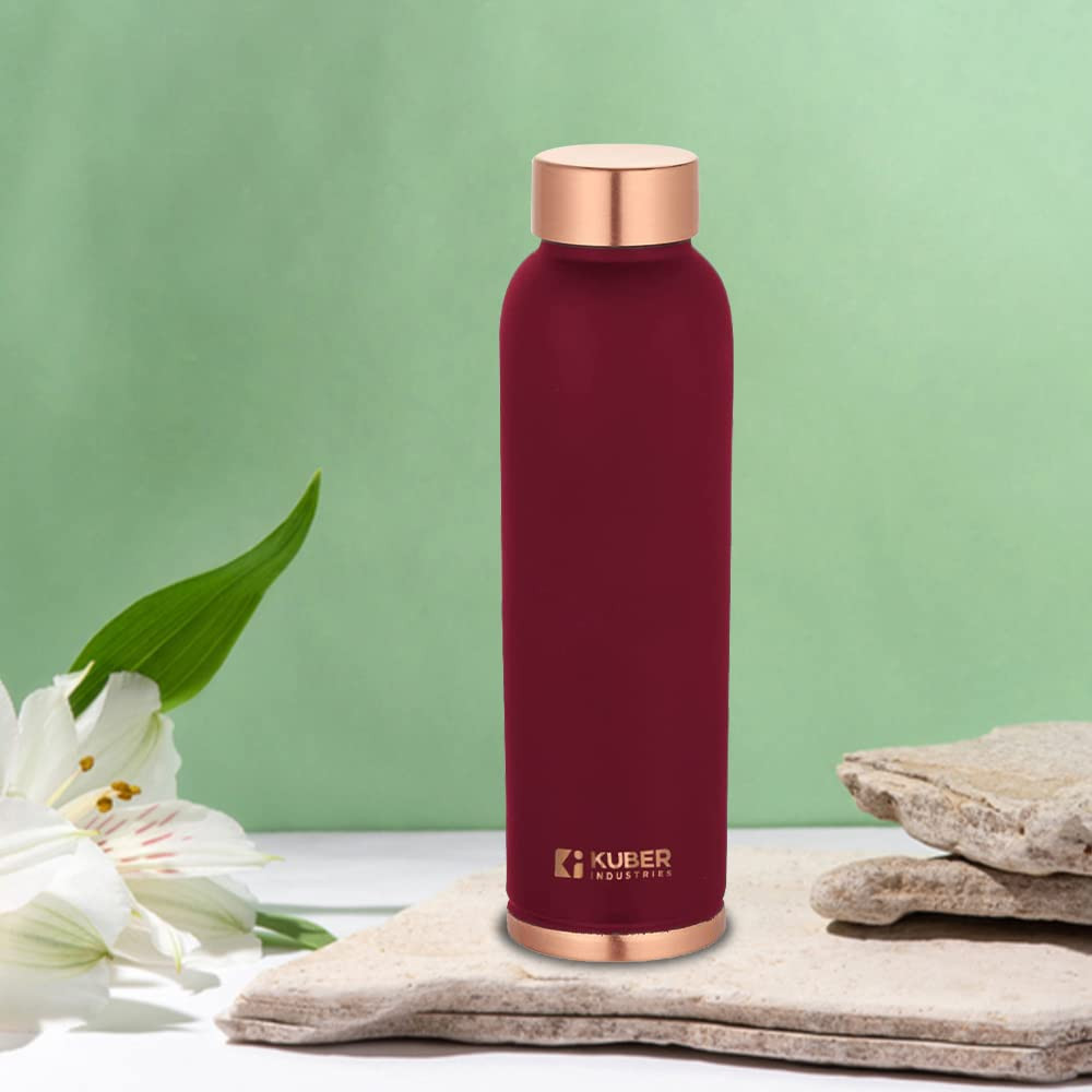 Kuber Industries Copper Water Bottle | BPA Free, Non Toxic | Leakproof, Durable & Lightweight | With Added Health Benefits of Copper | Ergonomic Design & Easy to Clean | Maroon | 950 ML (Pack of 1)