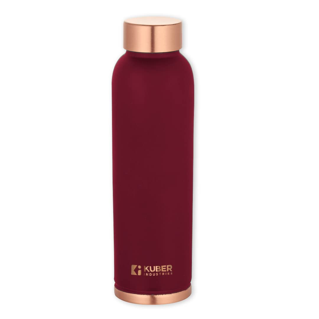 Kuber Industries Copper Water Bottle | BPA Free, Non Toxic | Leakproof, Durable & Lightweight | With Added Health Benefits of Copper | Ergonomic Design & Easy to Clean | Maroon | 950 ML (Pack of 1)