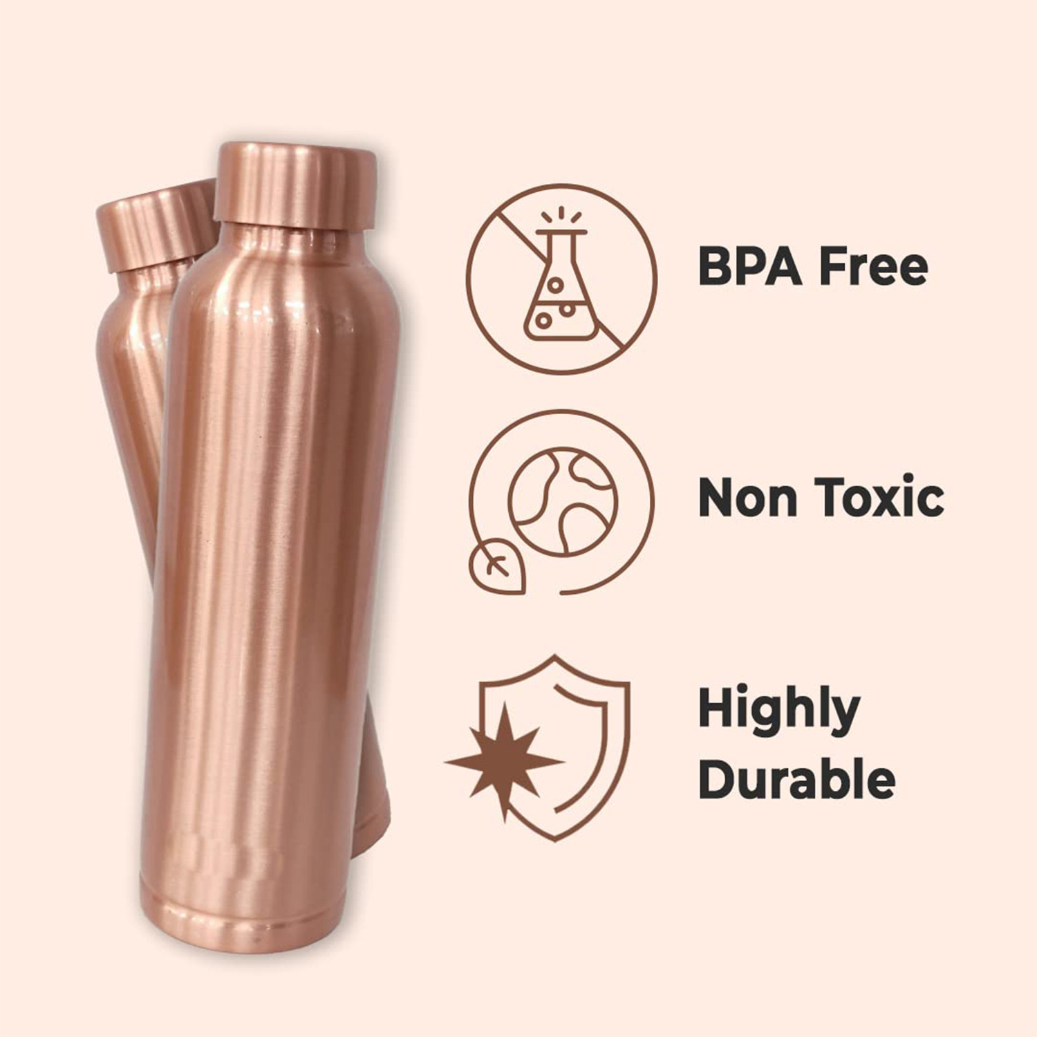 Kuber Industries Copper Water Bottle 950 ml | 100% Pure Copper Water Bottle I Leak Proof, Rust Proof I Copper Bottle For Home, School & Office (Pack of 1)