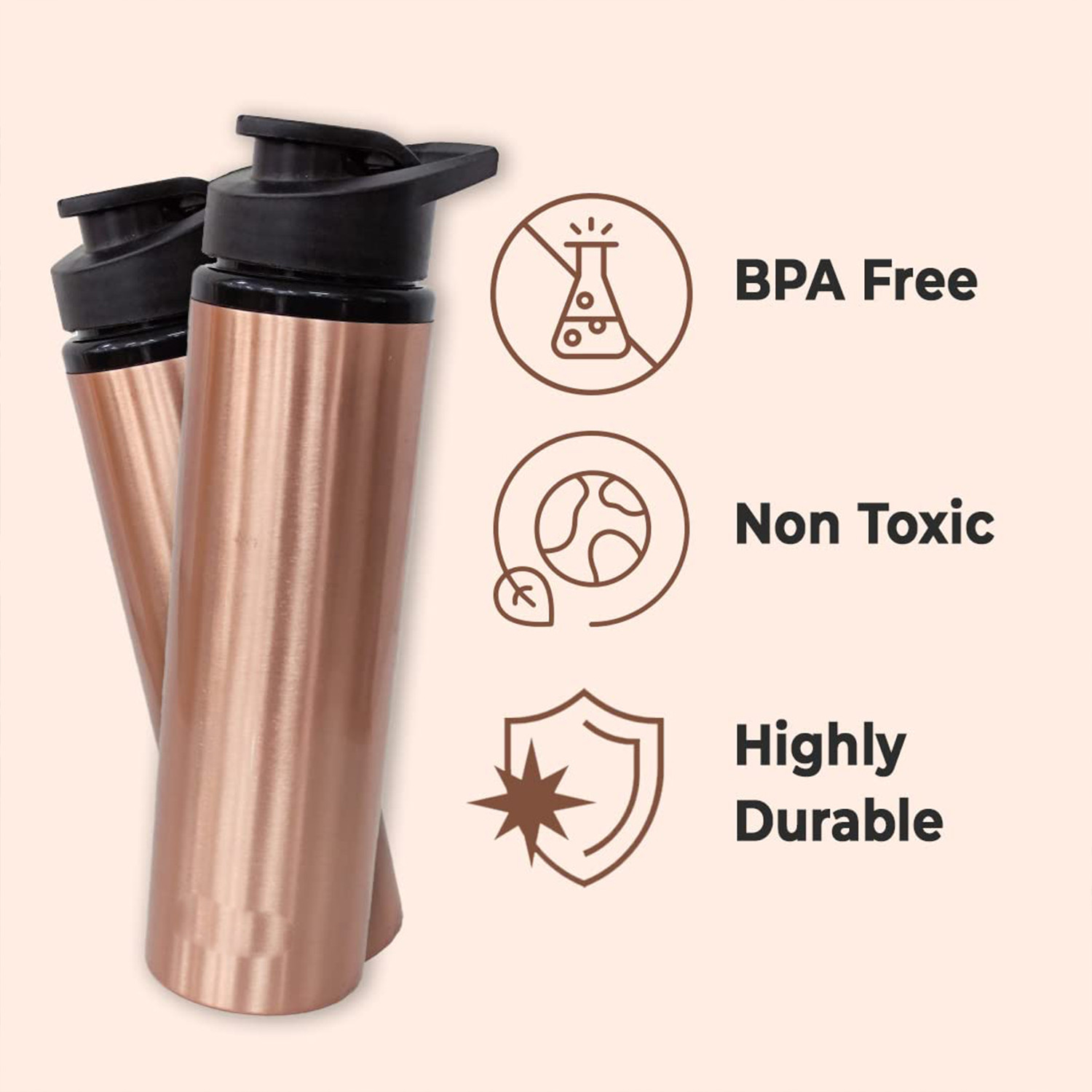 Kuber Industries Copper Water Bottle with Sipper 750ml| Leak Proof Sipper Bottle|Designer 100% Pure Copper Bottle | Copper Bottle For Home, Office, Kids (Pack of 1)