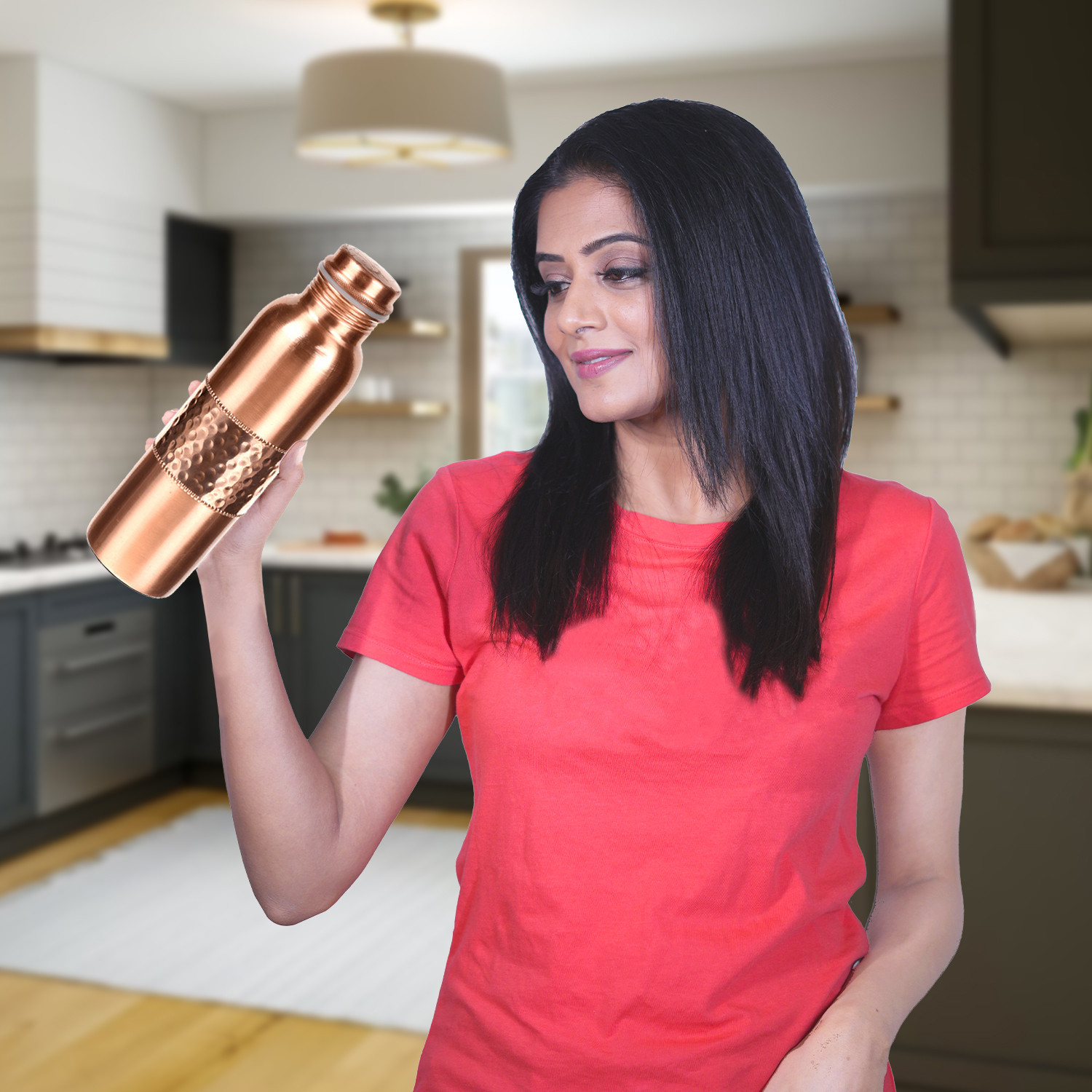 Kuber Industries Copper Water Bottle|Hammered Pure Copper Vessel Water Bottle|Leak Proof Ayurvedic Drinking Copper Water Bottle For office|Travelling|1 Liter (Copper)