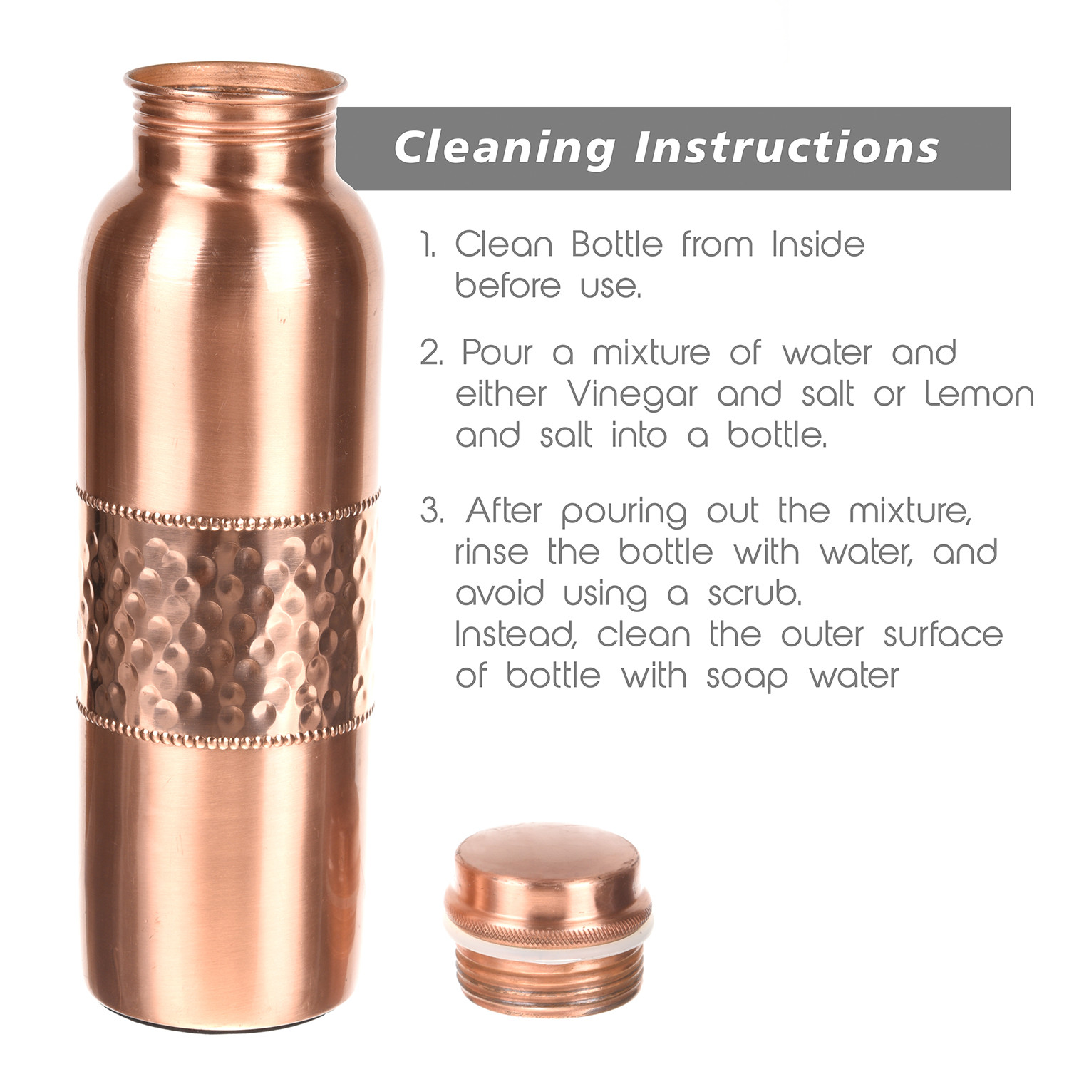 Kuber Industries Copper Water Bottle|Hammered Pure Copper Vessel Water Bottle|Leak Proof Ayurvedic Drinking Copper Water Bottle For office|Travelling|1 Liter (Copper)