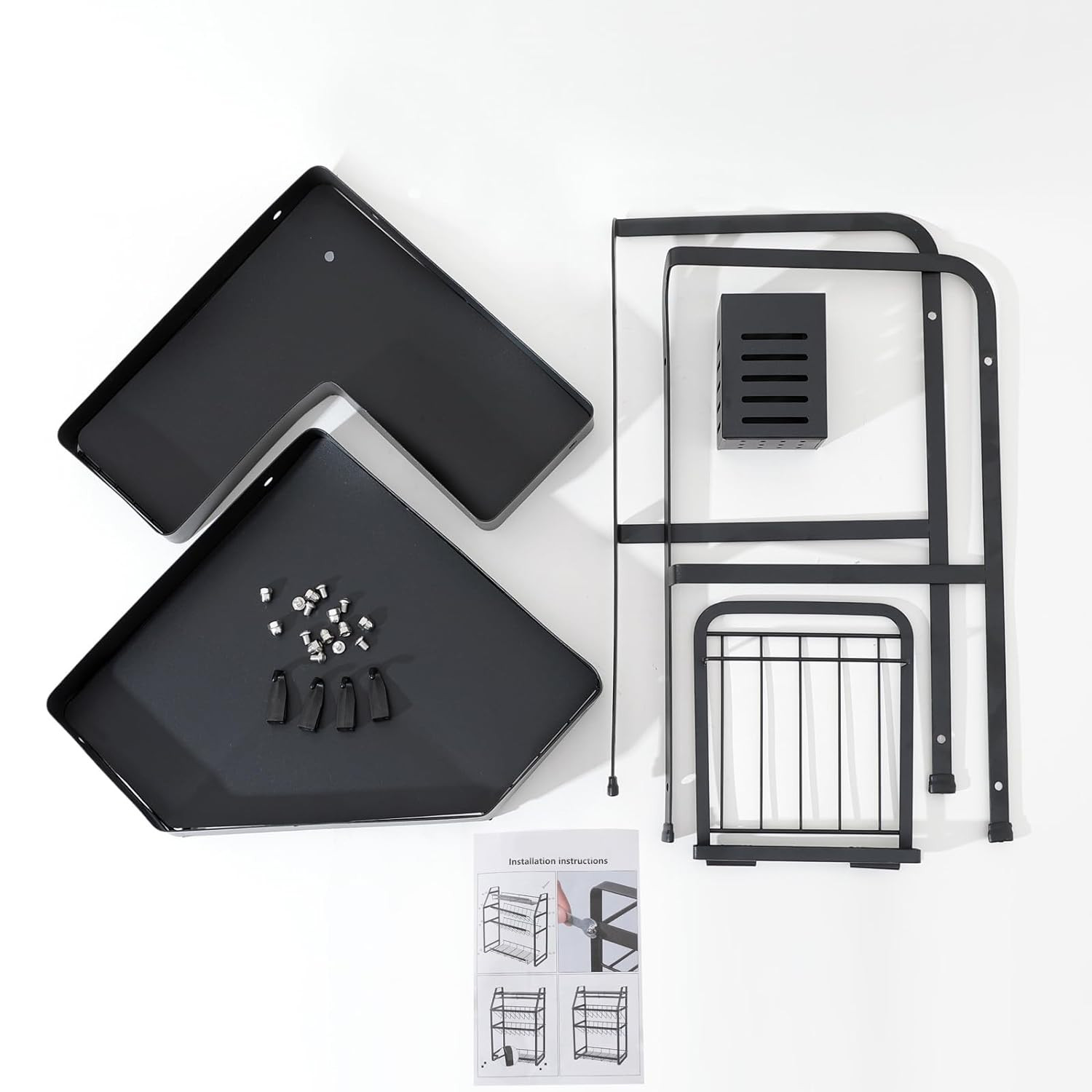 Kuber Industries Corner Kitchen Rack|Spice Rack,Chopsticks Rest, Knife Holder|4 Hooks Kitchen Storage Rack (Black)