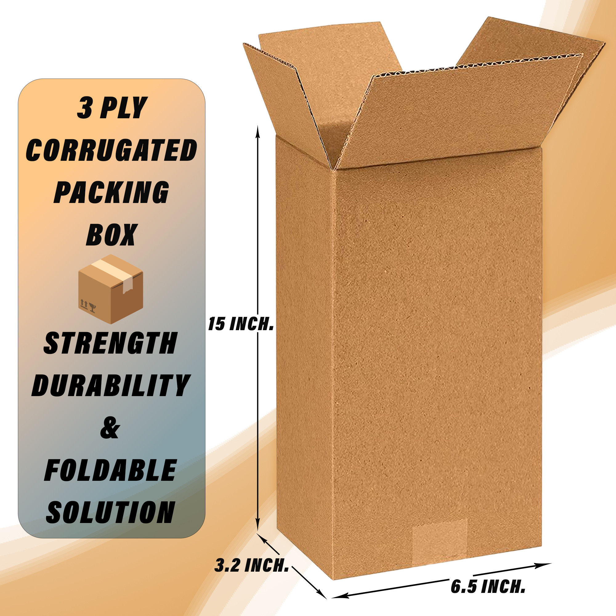 Kuber Industries Corrugated Box | 3 Ply Corrugated Packing Box | Corrugated for Shipping | Corrugated for Courier & Goods Transportation | L 6.5 x W 3.2 x H 15 Inch |Brown