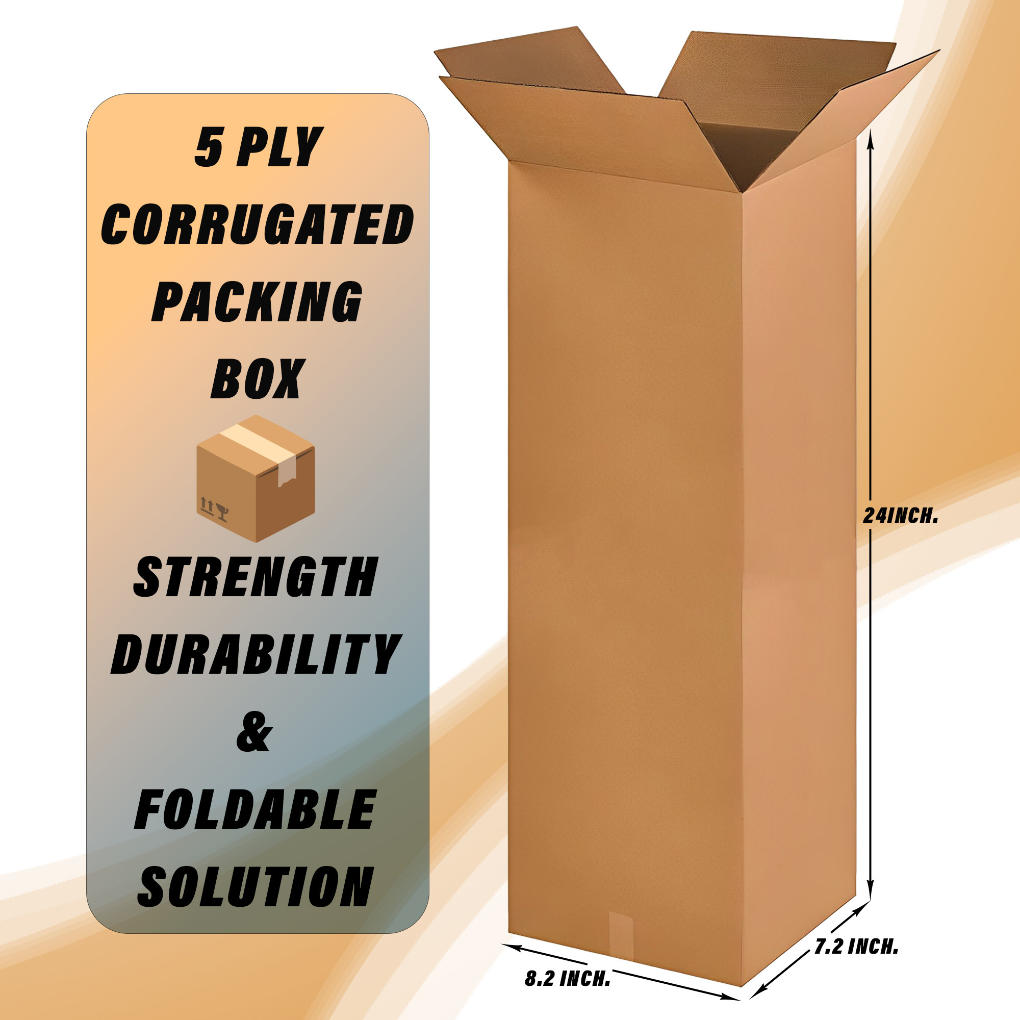 Kuber Industries Corrugated Box | 5 Ply Corrugated Packing Box | Corrugated for Shipping | Corrugated for Courier & Goods Transportation | L 8.2 x W 7.2 x H 24 Inch| Brown