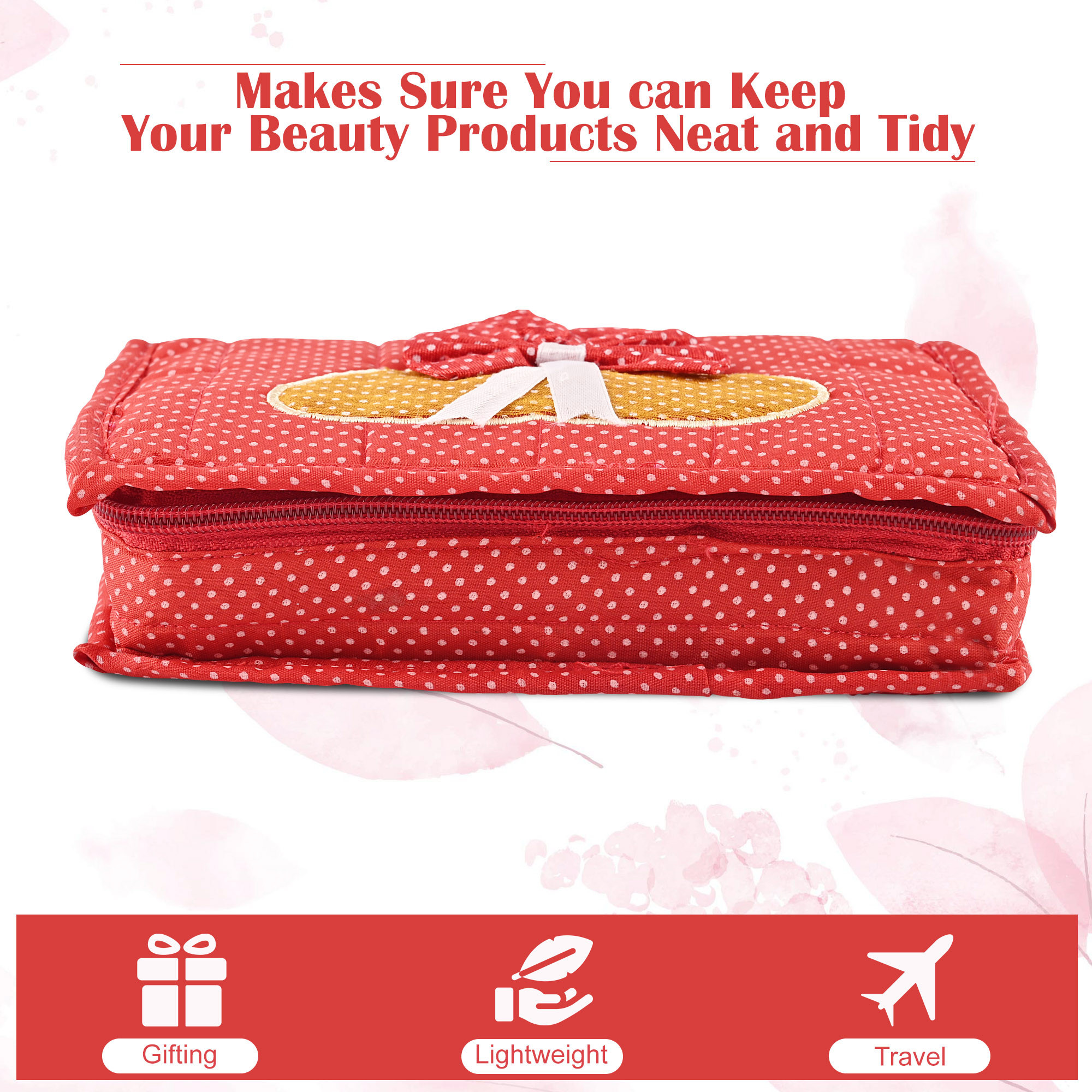 Kuber Industries Cosmetic Organisers Storage Box With 7 Pockets  Jewellery Organisers For Travel  Toiletries Bag  Dots Pattern - Red