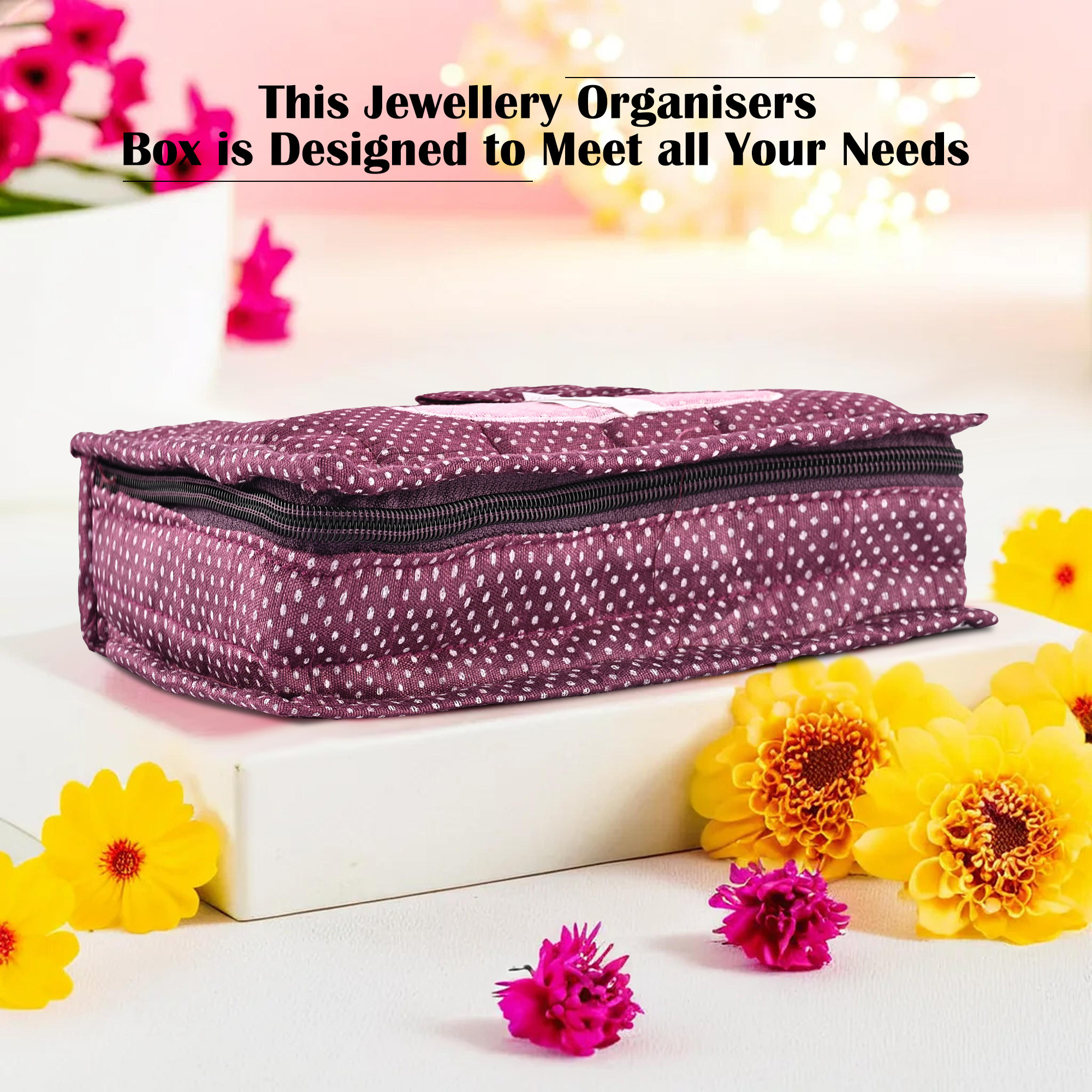 Kuber Industries Cosmetic Organisers Storage Box With 7 Pockets  Jewellery Organisers For Travel  Toiletries Bag  Dots Pattern - Purple