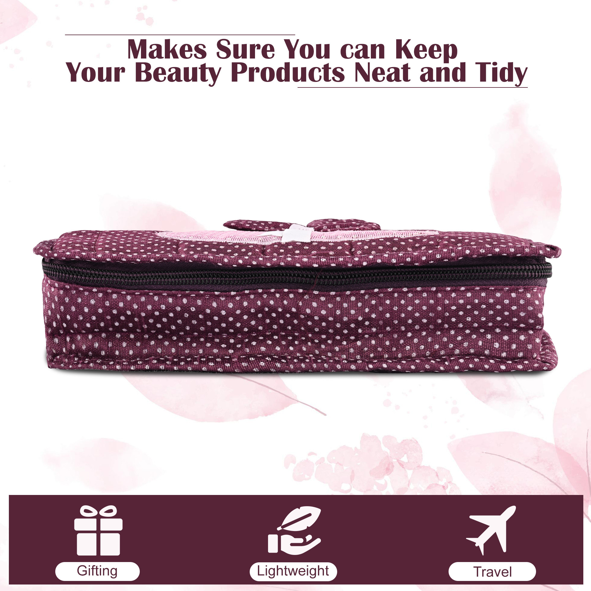 Kuber Industries Cosmetic Organisers Storage Box With 7 Pockets  Jewellery Organisers For Travel  Toiletries Bag  Dots Pattern - Purple