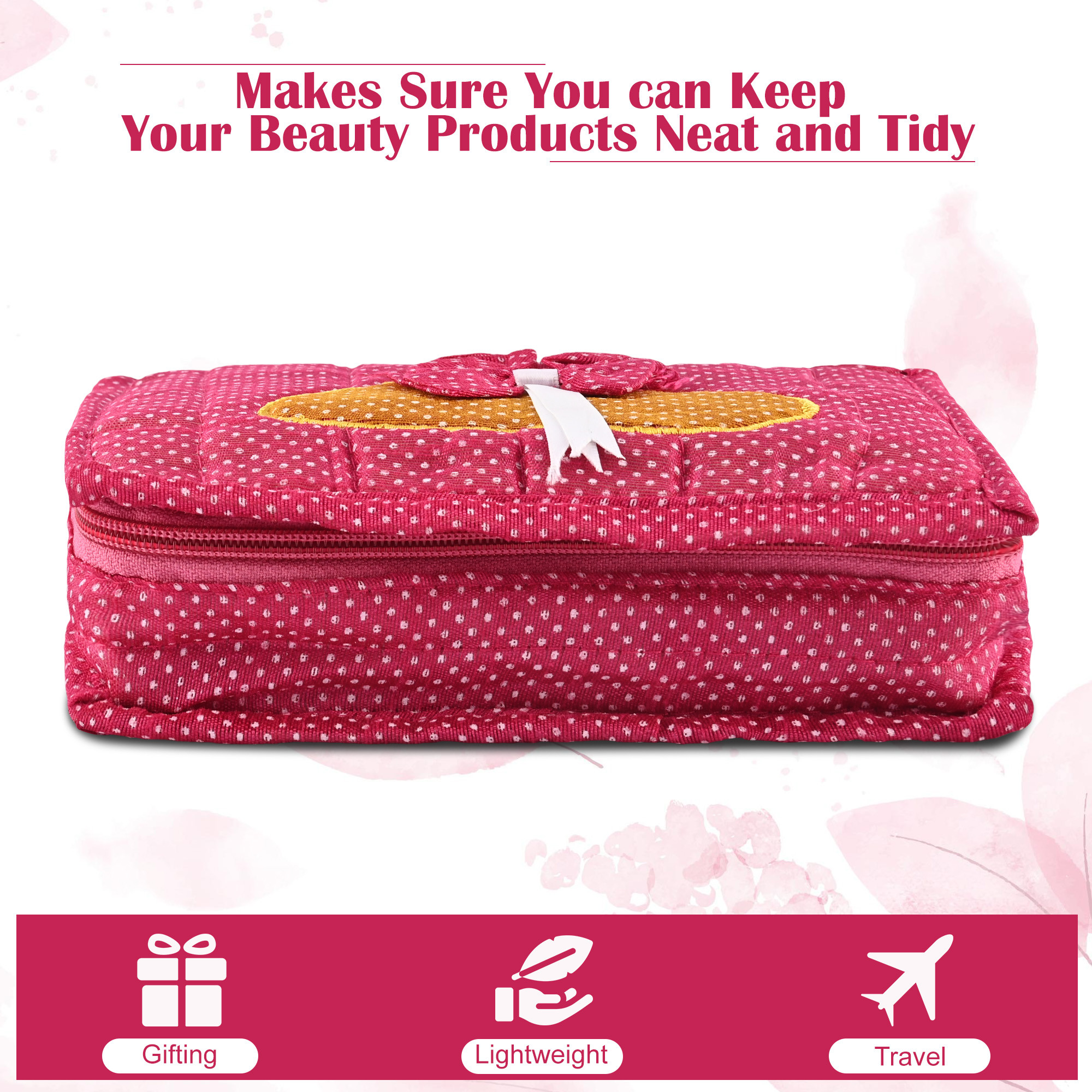 Kuber Industries Cosmetic Organisers Storage Box With 7 Pockets  Jewellery Organisers For Travel  Toiletries Bag  Dots Pattern - Pink