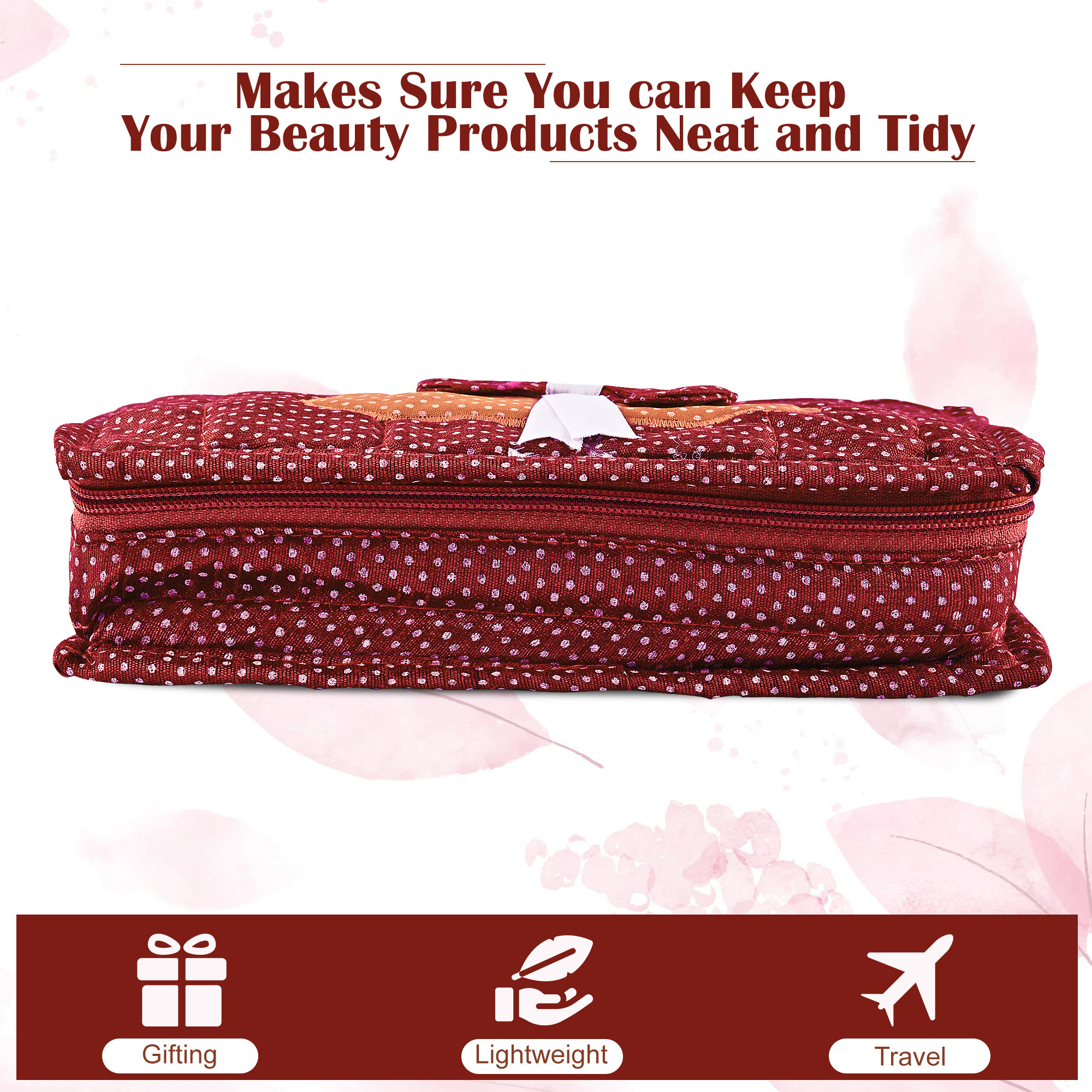 Kuber Industries Cosmetic Organisers Storage Box With 7 Pockets  Jewellery Organisers For Travel  Toiletries Bag  Dots Pattern - Maroon