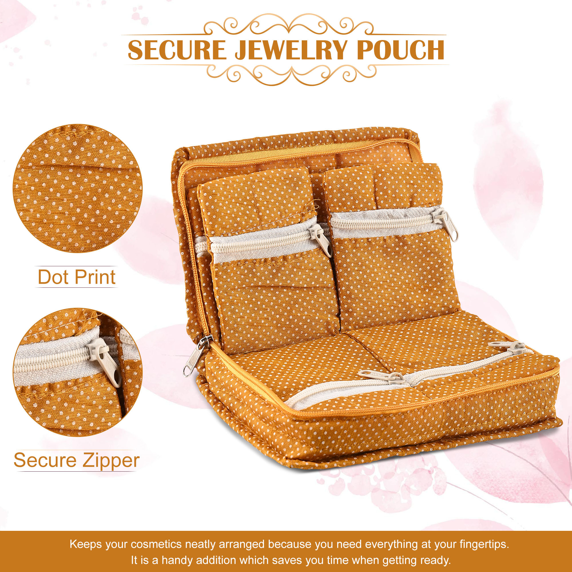 Kuber Industries Cosmetic Organisers Storage Box With 7 Pockets  Jewellery Organisers For Travel  Toiletries Bag  Dots Pattern - Golden