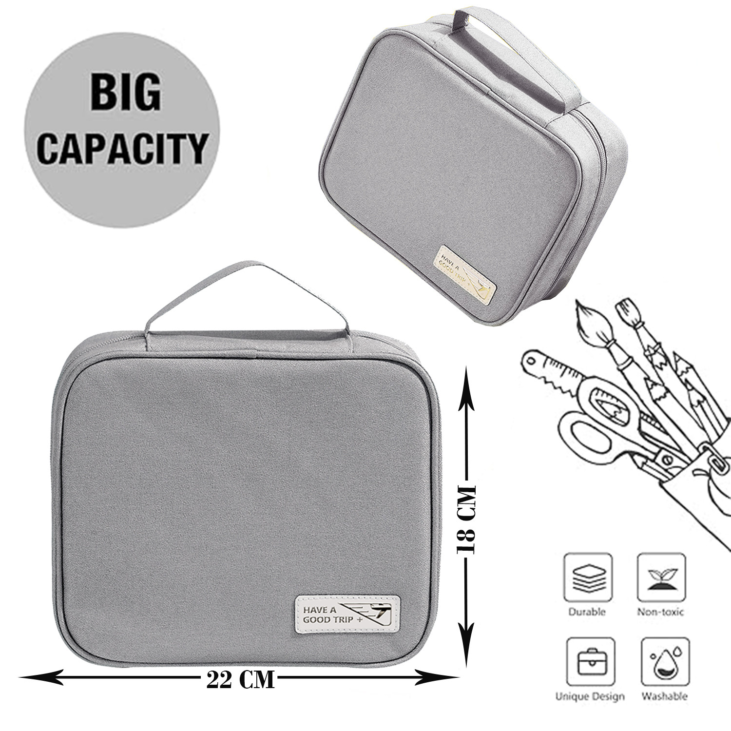 Kuber Industries Cosmetic Storage Case|Makeup Kit Box For Women|Small Vanity Case|Pouch For Home & Travel|Two Compartment|Zipper Closure (Grey)
