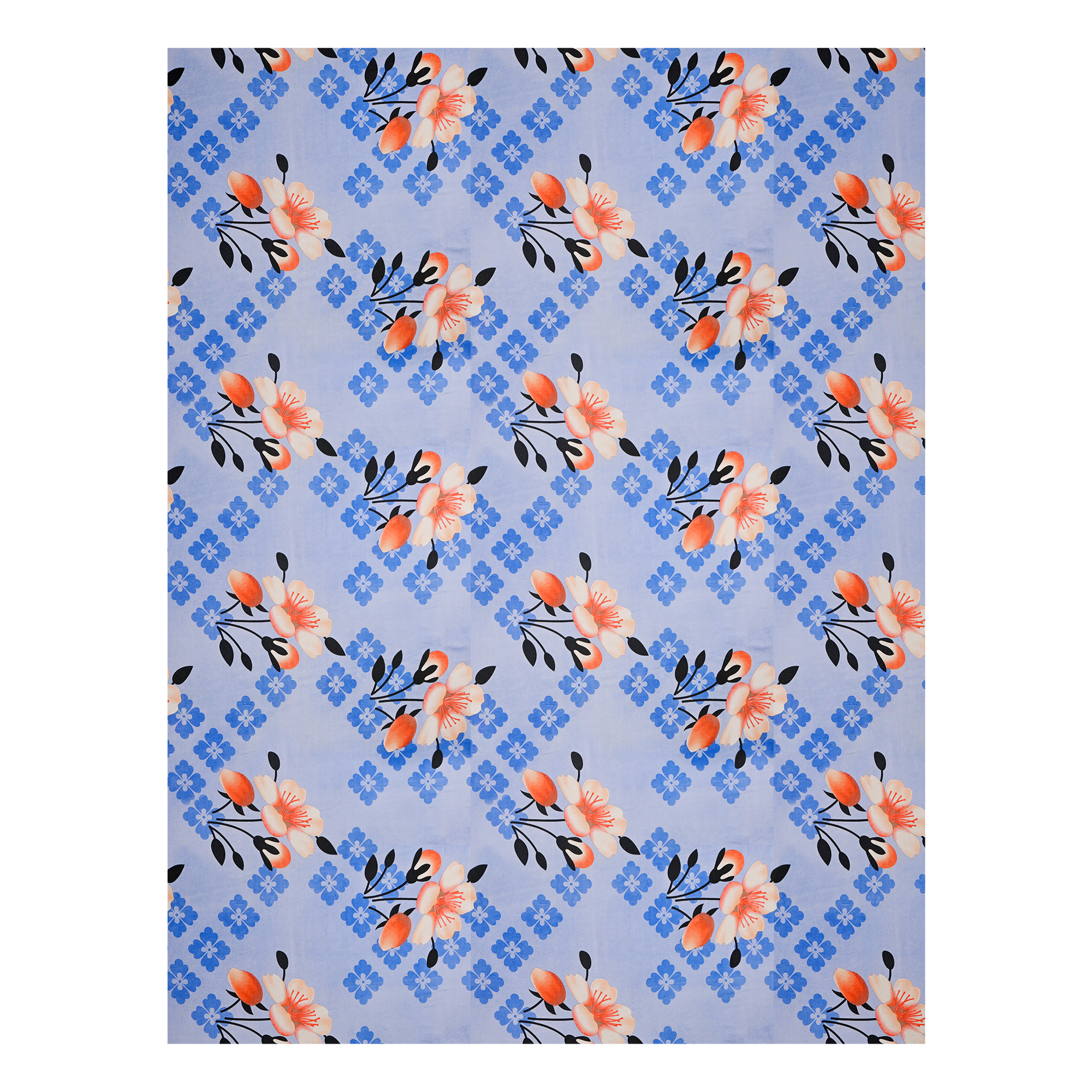 Kuber Industries Cotton 100 TC Double Bedsheet With 2 Pillow Covers  Machine Washable Soft Bedsheet For Living Room Home  Hotels  Flower Print - Light Blue