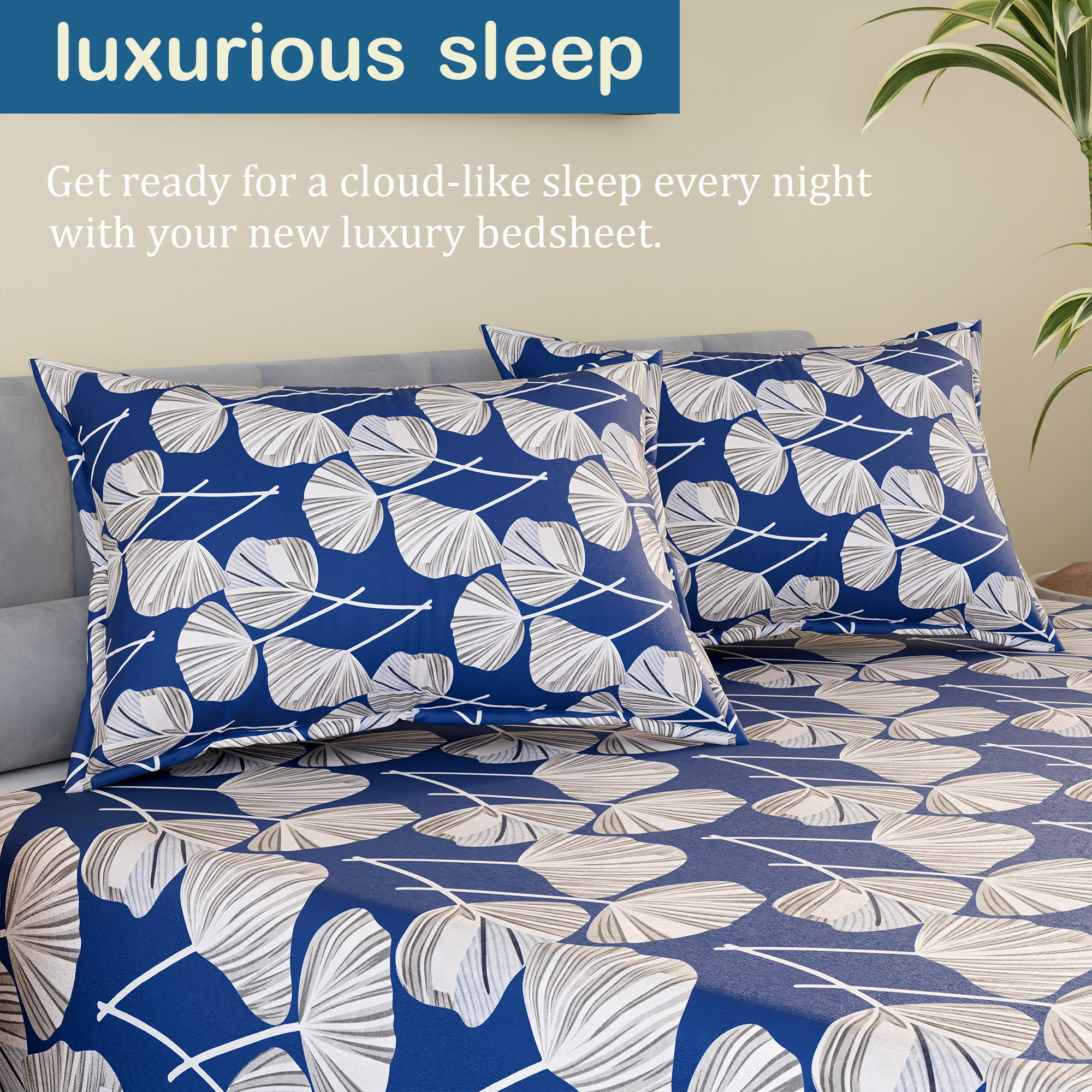 Kuber Industries Cotton 144 TC Double Bedsheet With 2 Pillow Covers  Machine Washable Soft Bedsheet For Living Room Home  Hotels  Patta Print - Blue