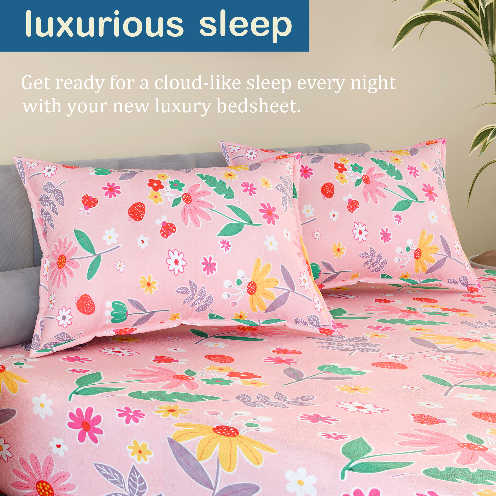 Kuber Industries Cotton 144 TC Double Bedsheet With 2 Pillow Covers  Machine Washable Soft Bedsheet For Living Room Home  Hotels  Flower Print - Pink