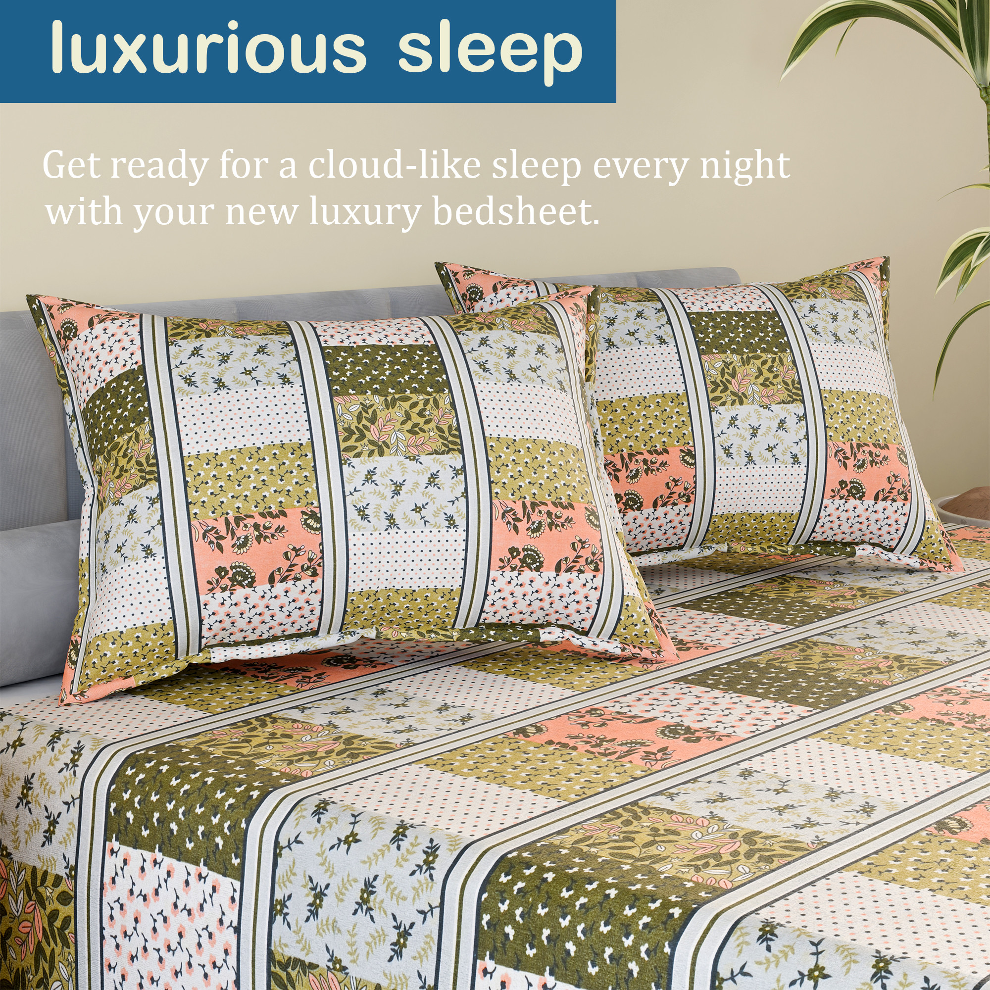 Kuber Industries Cotton 144 TC Double Bedsheet With 2 Pillow Covers  Machine Washable Soft Bedsheet For Living Room Home  Hotels  Barik Flower Print - Green