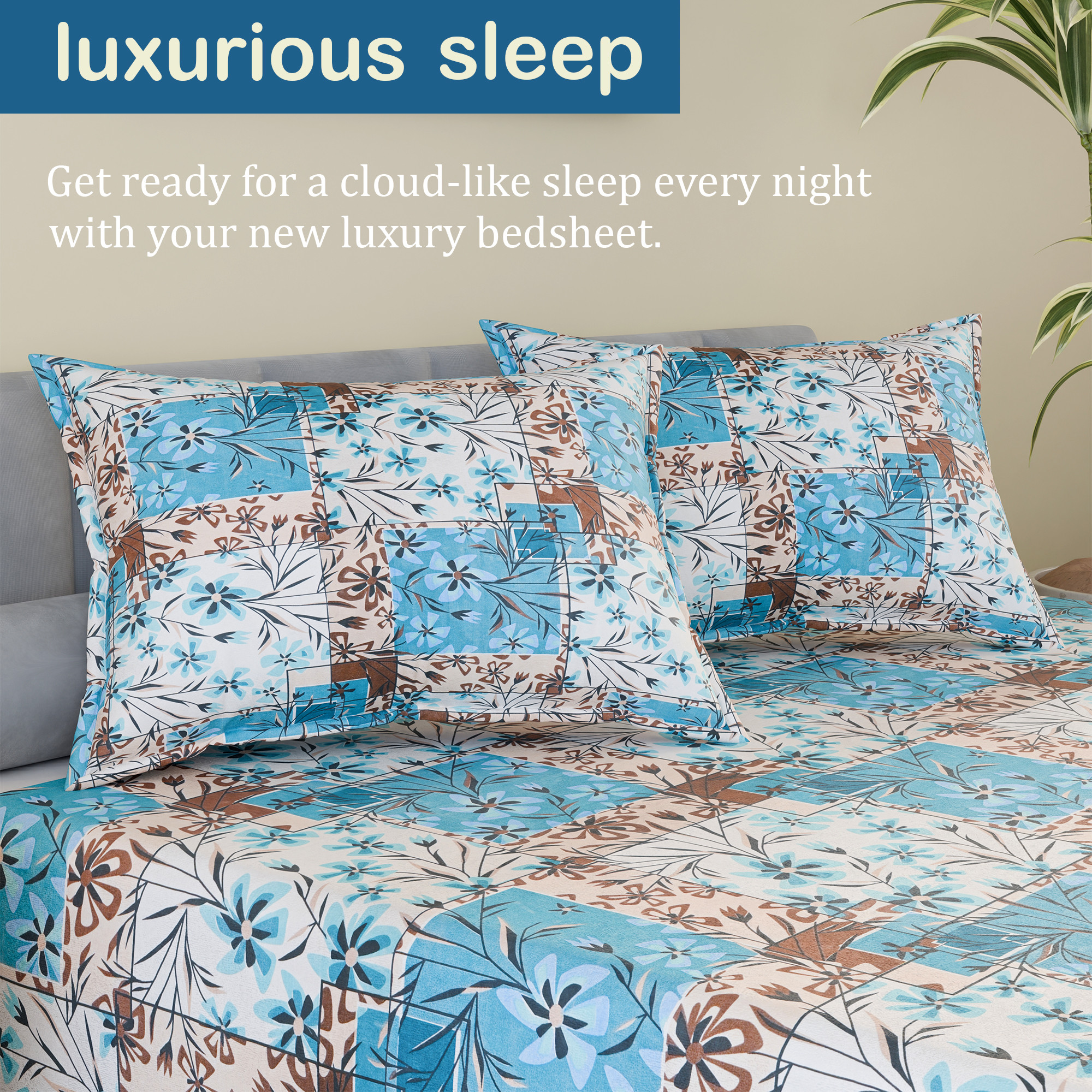 Kuber Industries Cotton 144 TC Double Bedsheet With 2 Pillow Covers  Machine Washable Soft Bedsheet For Living Room Home  Hotels  Flower Print - Blue  White