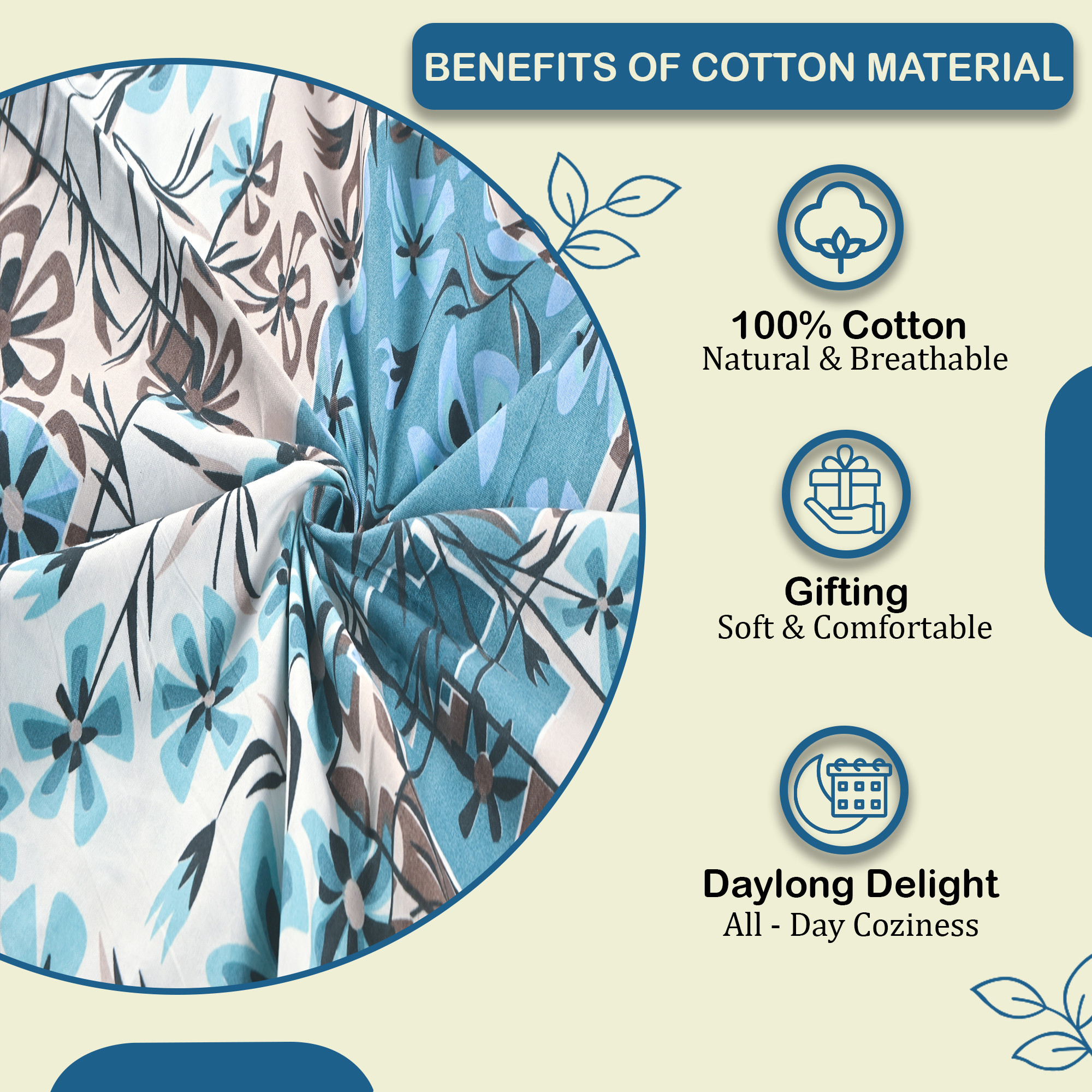 Kuber Industries Cotton 144 TC Double Bedsheet With 2 Pillow Covers  Machine Washable Soft Bedsheet For Living Room Home  Hotels  Flower Print - Blue  White