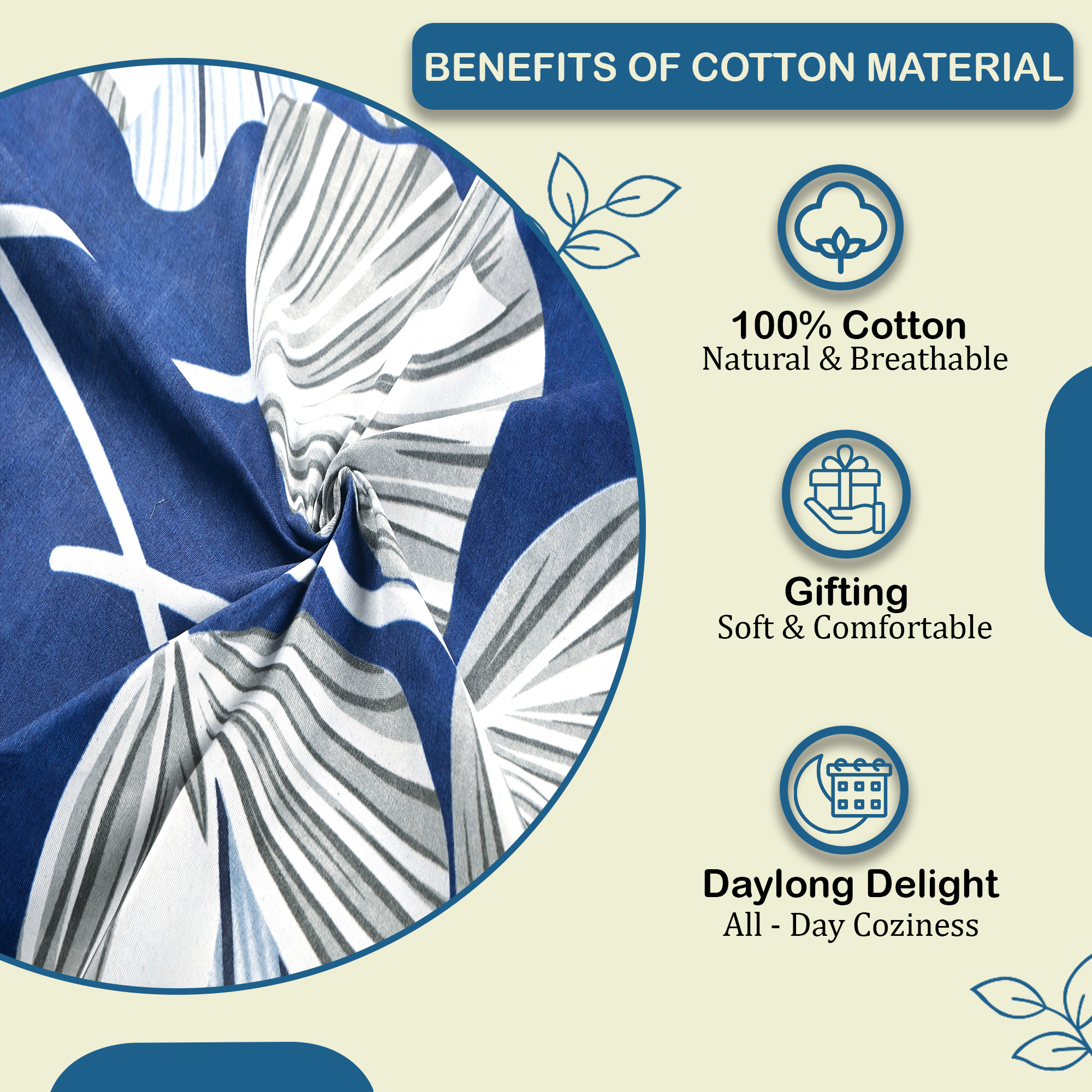 Kuber Industries Cotton 144 TC Double Bedsheet With 2 Pillow Covers  Machine Washable Soft Bedsheet For Living Room Home  Hotels  Patta Print - Blue