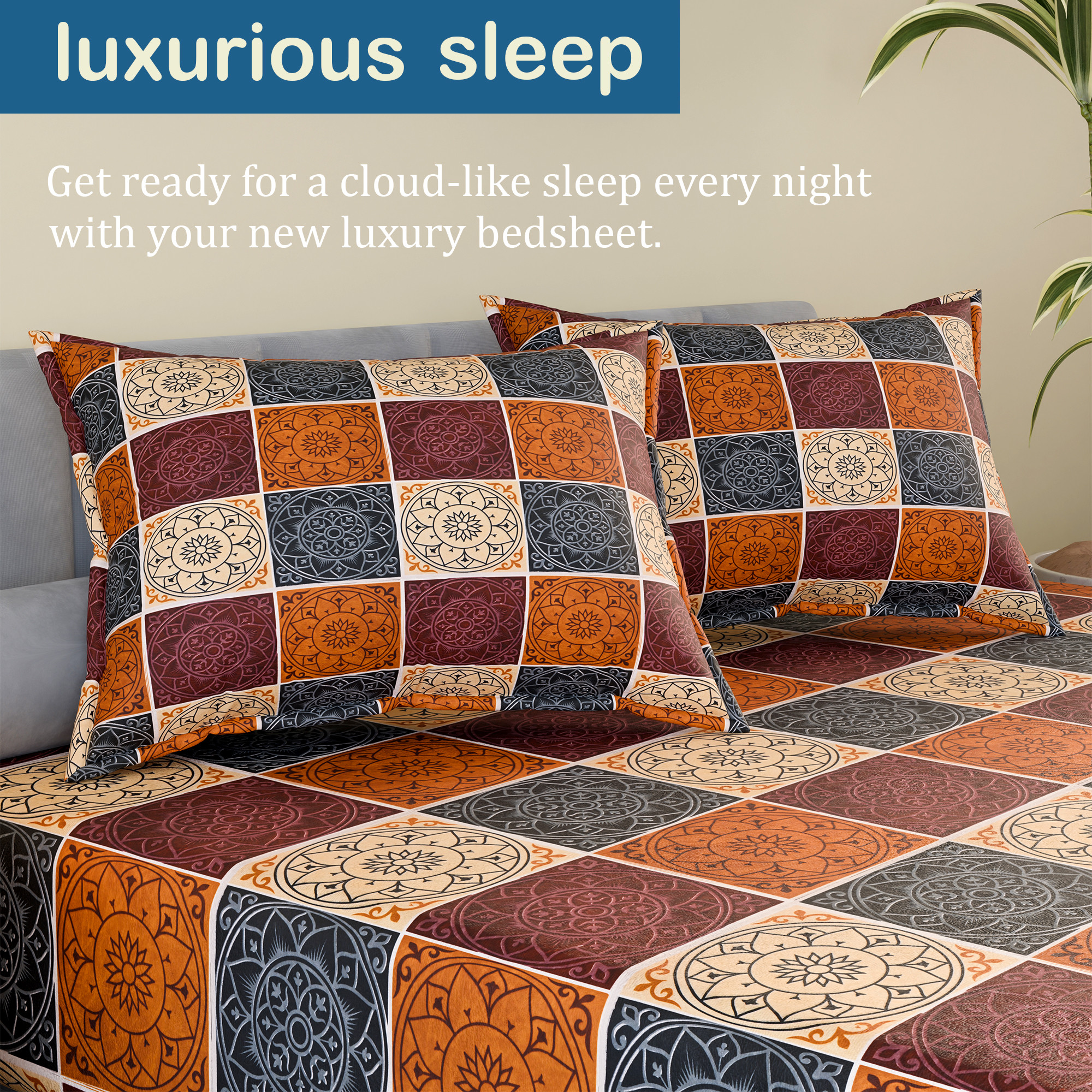 Kuber Industries Cotton 150 TC Double Bedsheet With 2 Pillow Covers  Machine Washable Soft Bedsheet For Living Room Home  Hotels  Rangoli Design - Brown  Black