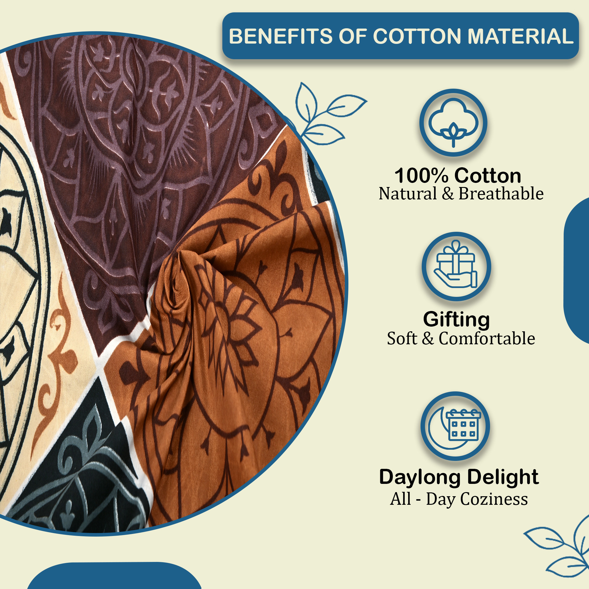 Kuber Industries Cotton 150 TC Double Bedsheet With 2 Pillow Covers  Machine Washable Soft Bedsheet For Living Room Home  Hotels  Rangoli Design - Brown  Black