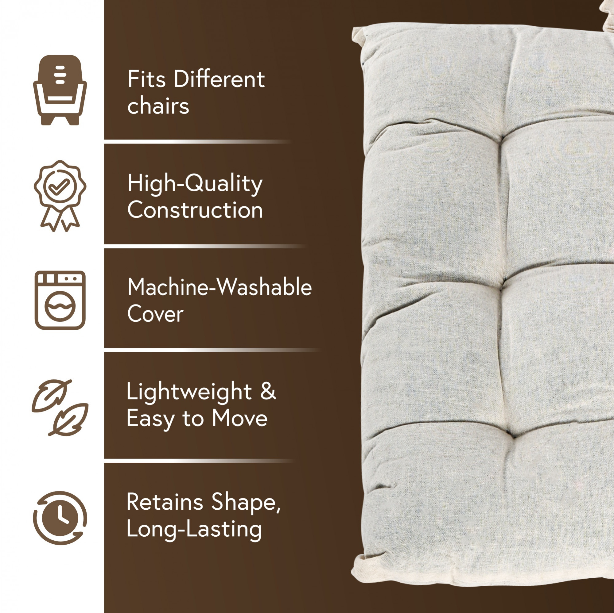 Kuber Industries Cotton 16x16 Inch Comfortable Chair Cushion for Sitting  Chairs Cushion For Home Office Dining Chair Car Meditation  Back Rest Support Chair Cushion with Ties  Plain - Cream