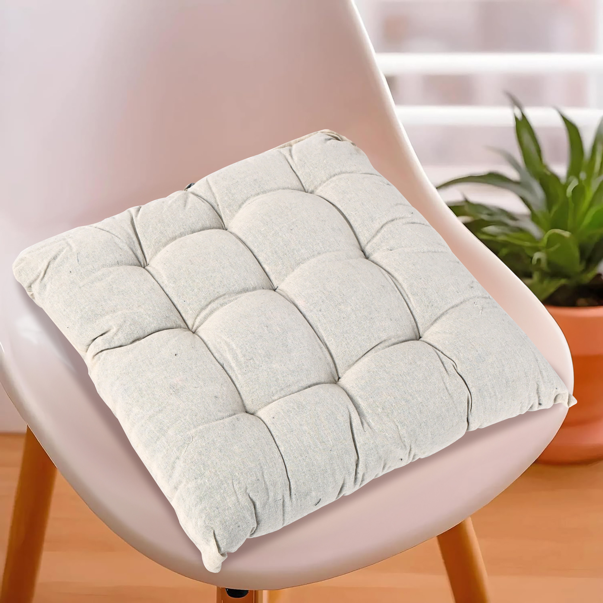 Kuber Industries Cotton 16x16 Inch Comfortable Chair Cushion for Sitting  Chairs Cushion For Home Office Dining Chair Car Meditation  Back Rest Support Chair Cushion with Ties  Plain - Cream
