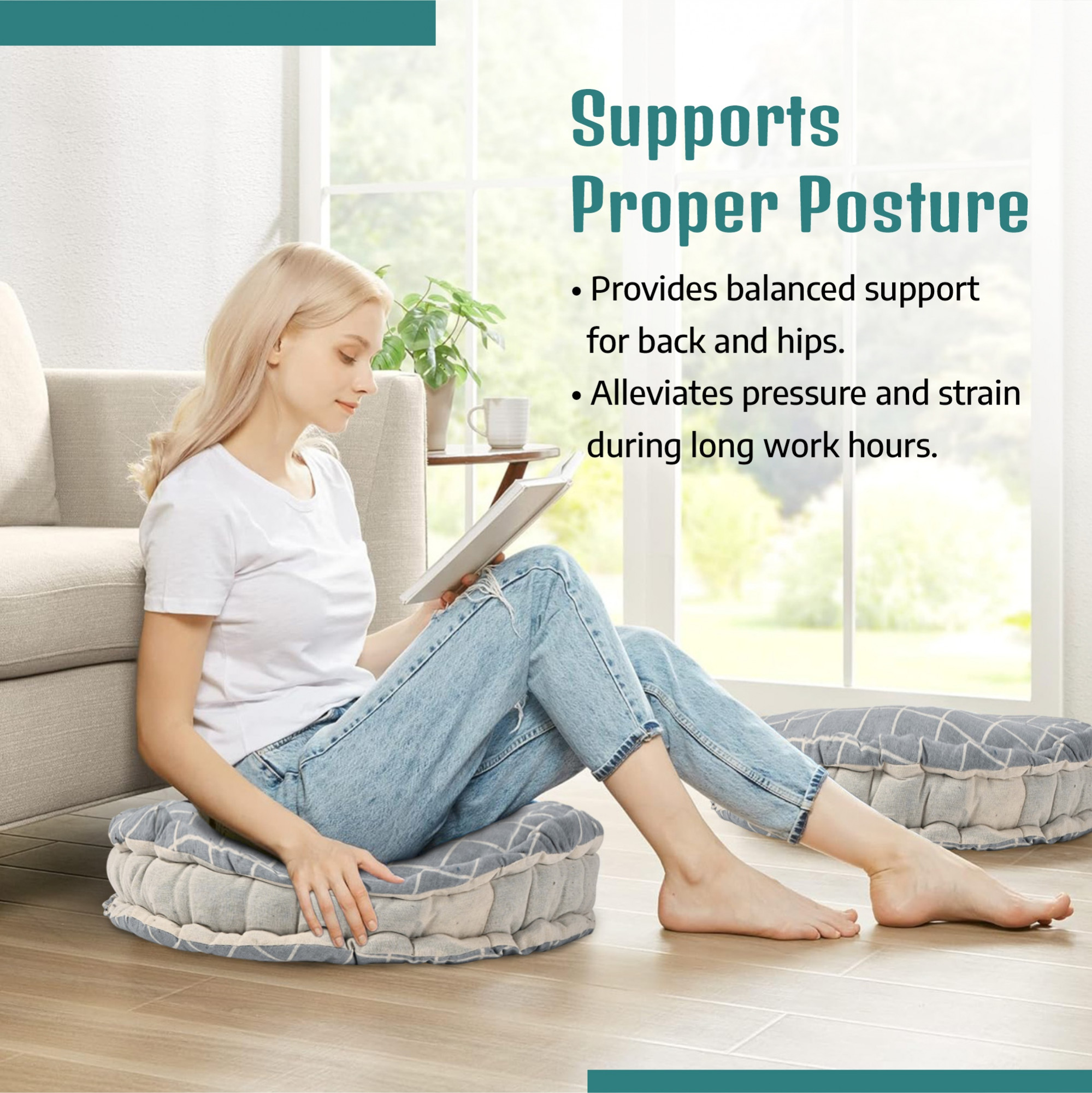 Kuber Industries Cotton 16x16 Inch Comfortable Sitting Chair Cushion Pads  Button Sitting Cushion  Back Rest for Chair  Cushion for Office Dining Chair Car IndoorOutdoor  Round Check - Grey