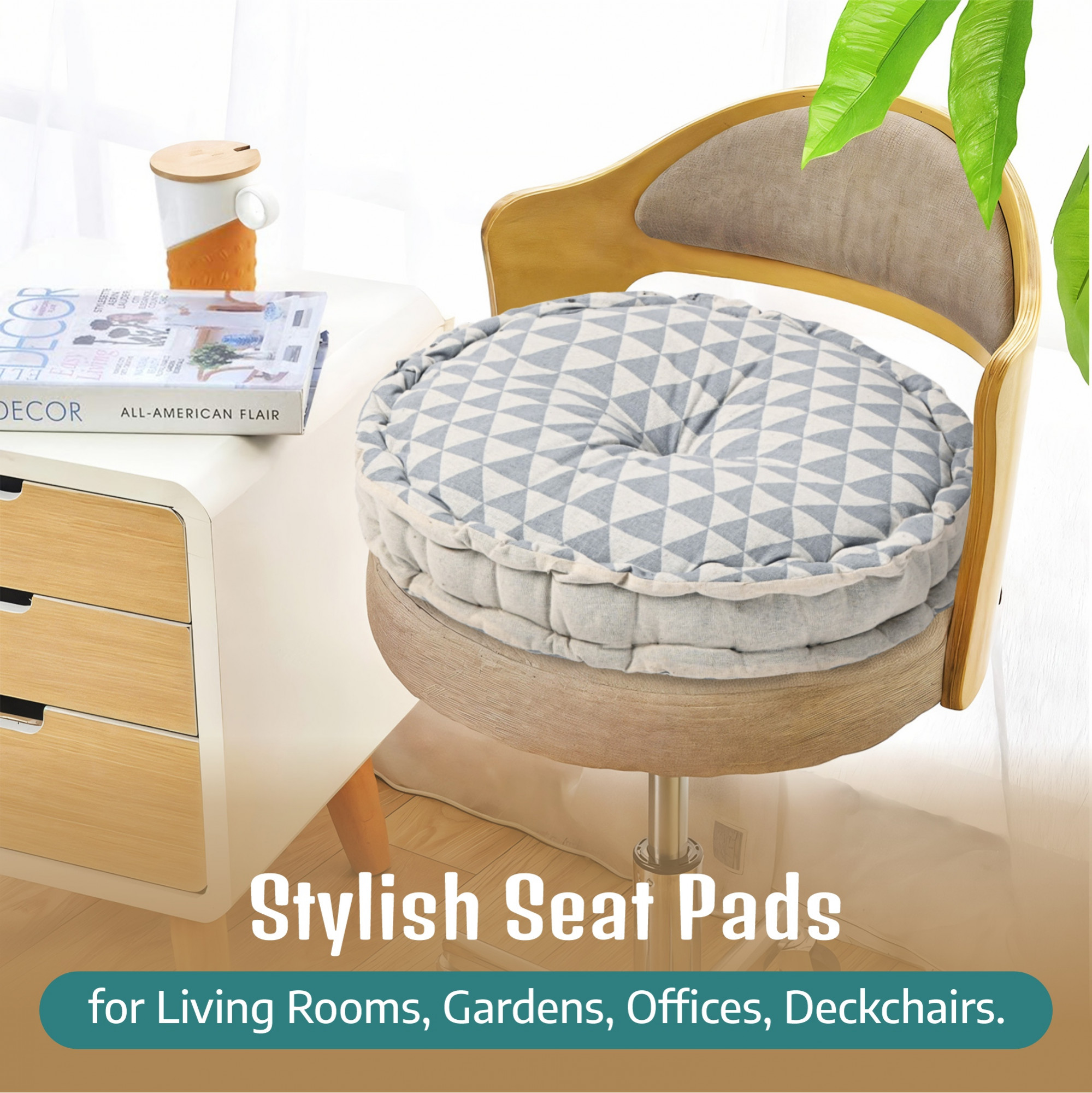 Kuber Industries Cotton 16x16 Inch Sitting Chair Cushion Pads  Button Sitting Cushion  Back Rest for Chair  Cushion for Office Dining Chair Car IndoorOutdoor  Round Triangle - Grey