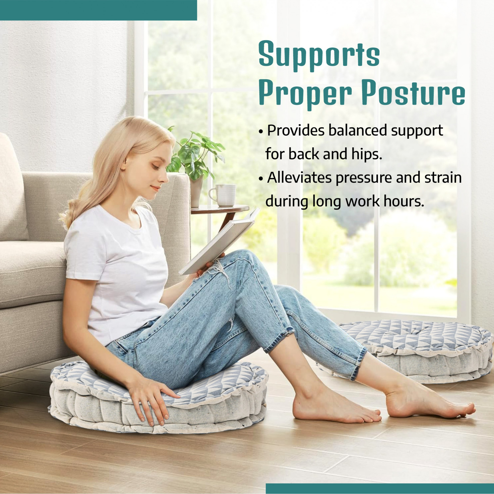 Kuber Industries Cotton 16x16 Inch Sitting Chair Cushion Pads  Button Sitting Cushion  Back Rest for Chair  Cushion for Office Dining Chair Car IndoorOutdoor  Round Triangle - Grey