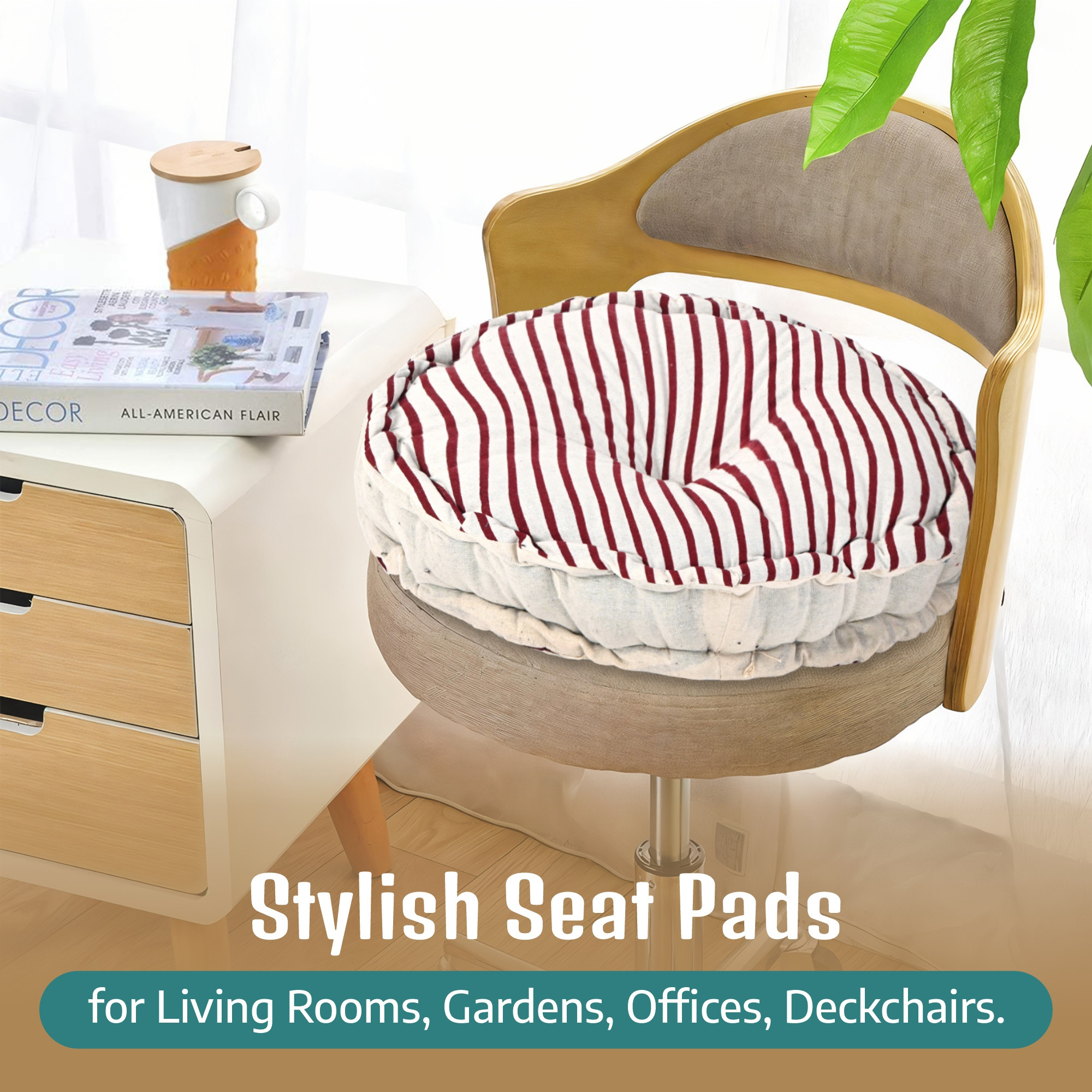 Kuber Industries Cotton 16x16 Inch Sitting Chair Cushion Pads  Button Sitting Cushion  Back Rest for Chair  Cushion for Office Dining Chair Car IndoorOutdoor  Round Lining - Maroon