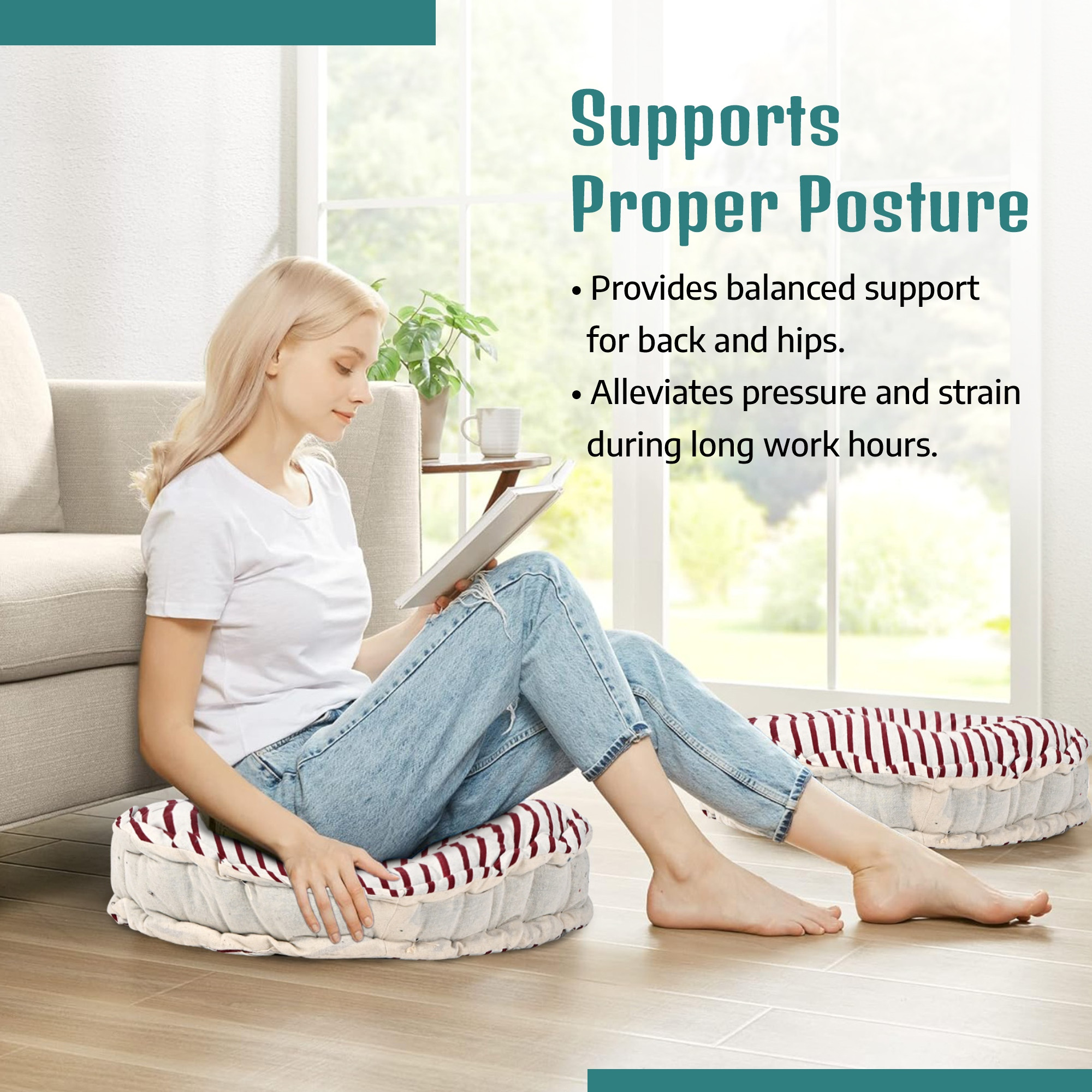 Kuber Industries Cotton 16x16 Inch Sitting Chair Cushion Pads  Button Sitting Cushion  Back Rest for Chair  Cushion for Office Dining Chair Car IndoorOutdoor  Round Lining - Maroon