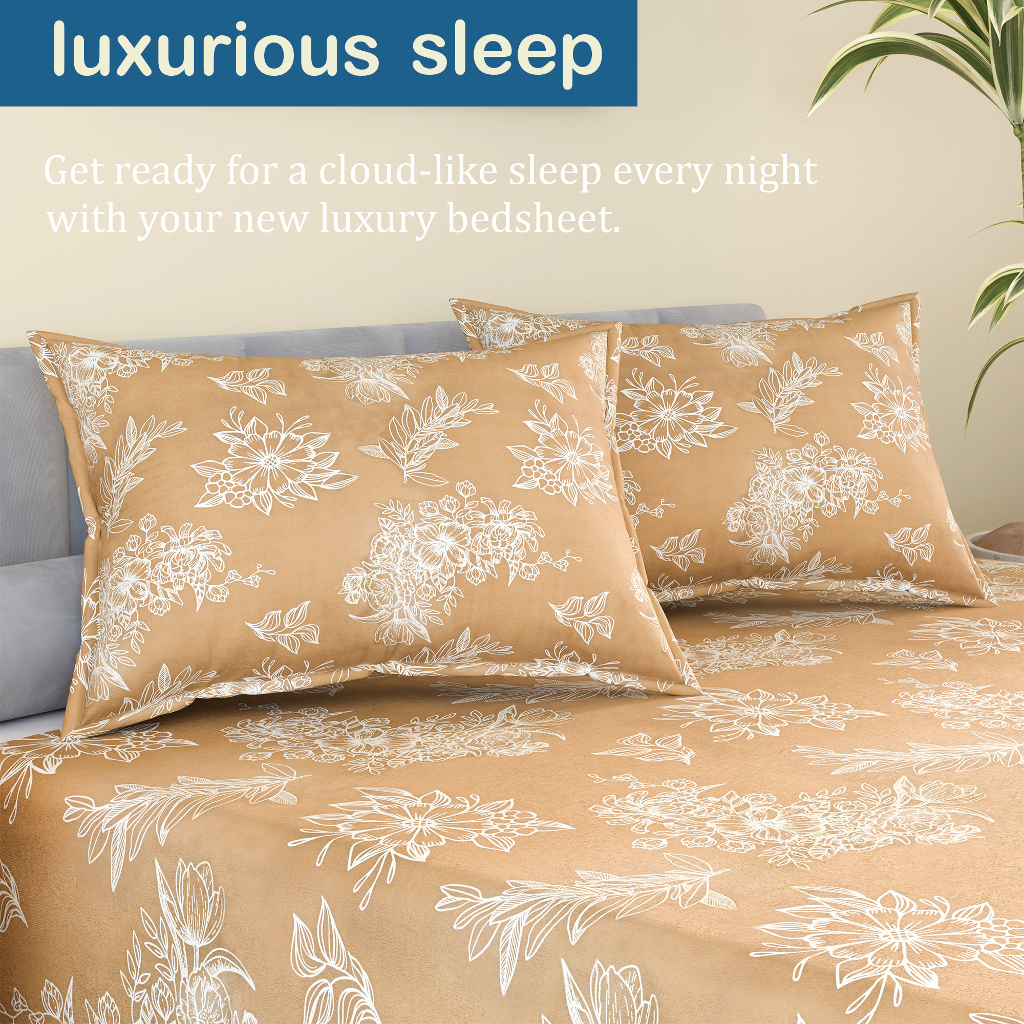 Kuber Industries Cotton 180 TC Double Bedsheet With 2 Pillow Covers  Machine Washable Soft Bedsheet For Living Room Home  Hotels  Lotus Fabio Print - Golden  White