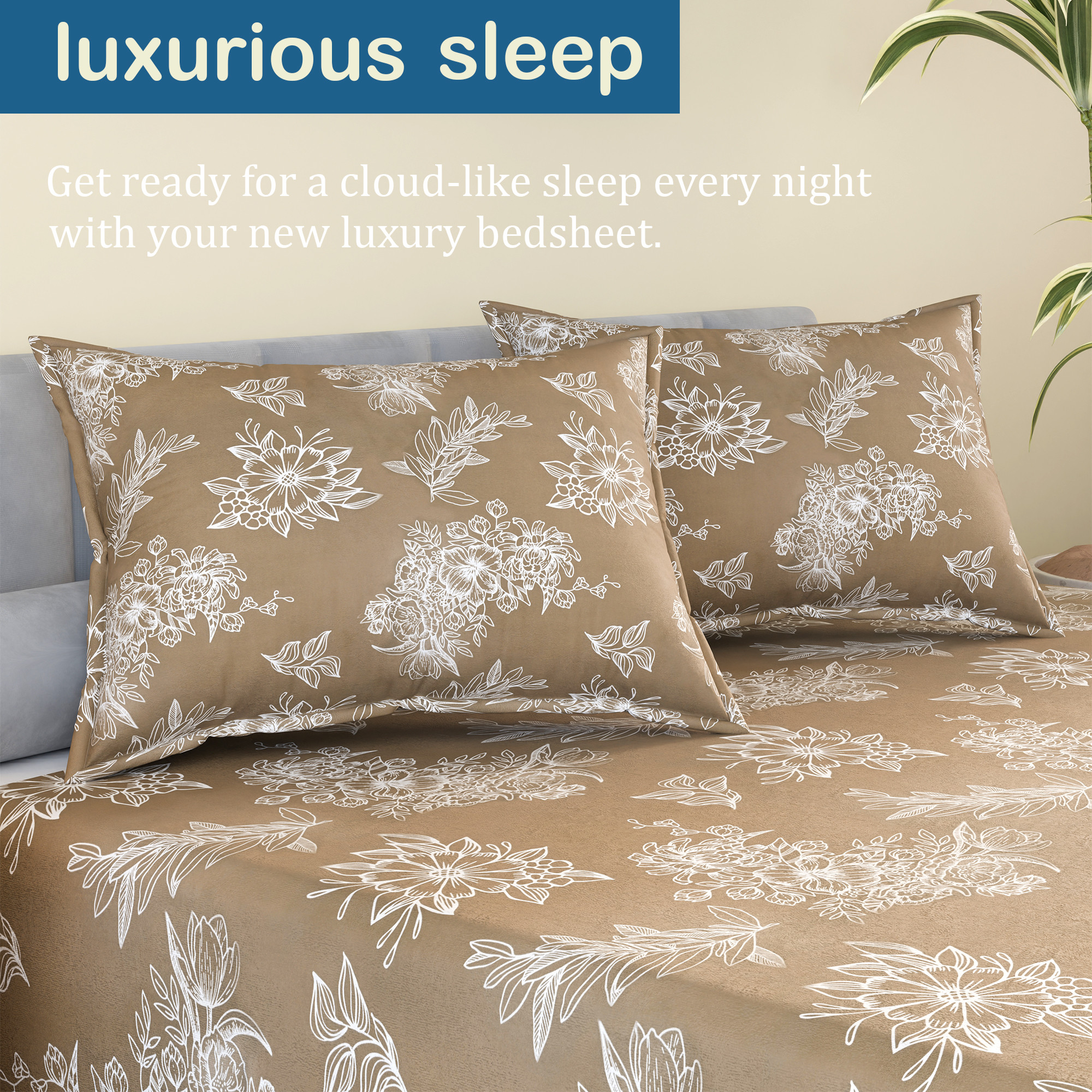 Kuber Industries Cotton 180 TC Double Bedsheet With 2 Pillow Covers  Machine Washable Soft Bedsheet For Living Room Home  Hotels  Lotus Fabio Print - Brown  White