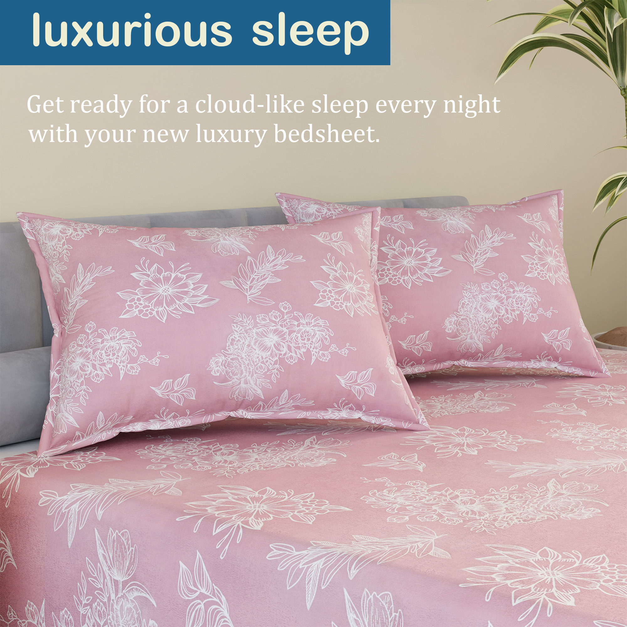 Kuber Industries Cotton 180 TC Double Bedsheet With 2 Pillow Covers  Machine Washable Soft Bedsheet For Living Room Home  Hotels  Lotus Fabio Print - Pink  White