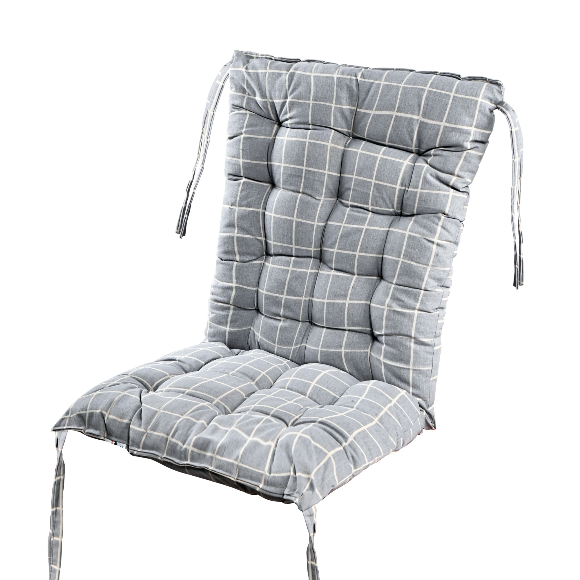 Kuber Industries Cotton 18x36 Inch Long Comfortable Rocking Chair Cushion with Ties  Back Rest  Seat Cushions Chair Pad for Rocking Chairs  Chair Cushion for Office  Home Use  Check - Grey