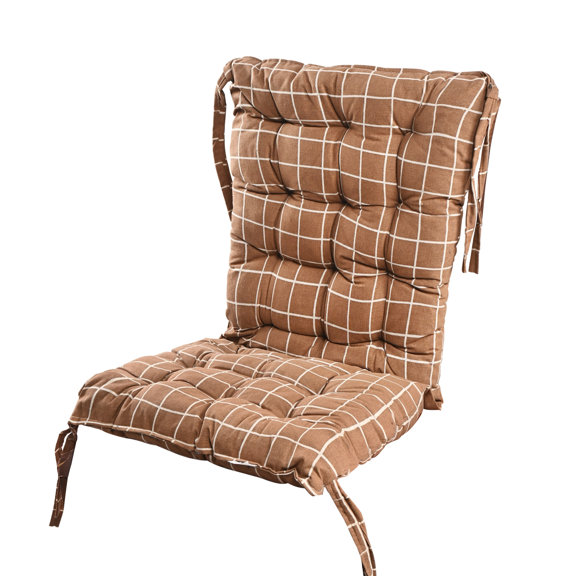 Kuber Industries Cotton 18x36 Inch Long Comfortable Rocking Chair Cushion with Ties  Back Rest  Seat Cushions Chair Pad for Rocking Chairs  Chair Cushion for Office  Home Use  Check - Brown