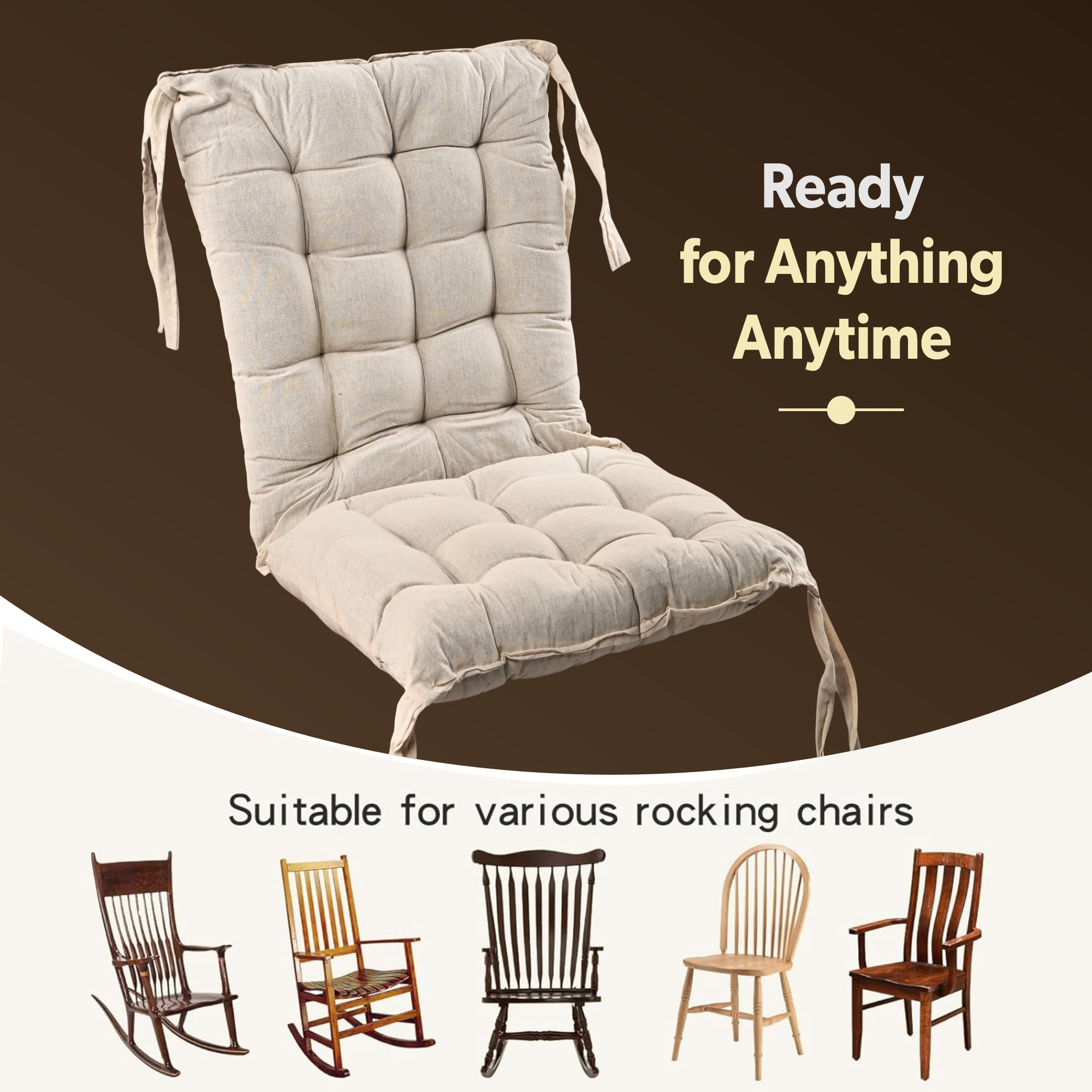 Kuber Industries Cotton 18x36 Inch Long Comfortable Rocking Chair Cushion with Ties  Back Rest  Seat Cushions Chair Pad for Rocking Chairs  Chair Cushion for Office  Home Use  Plain - Cream