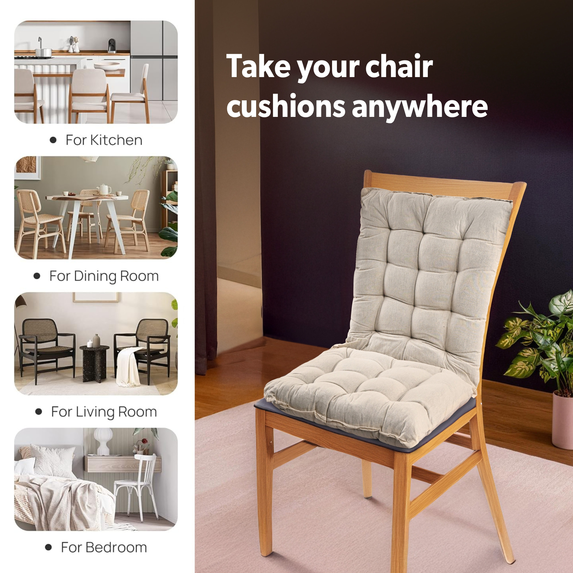 Kuber Industries Cotton 18x36 Inch Long Comfortable Rocking Chair Cushion with Ties  Back Rest  Seat Cushions Chair Pad for Rocking Chairs  Chair Cushion for Office  Home Use  Plain - Cream