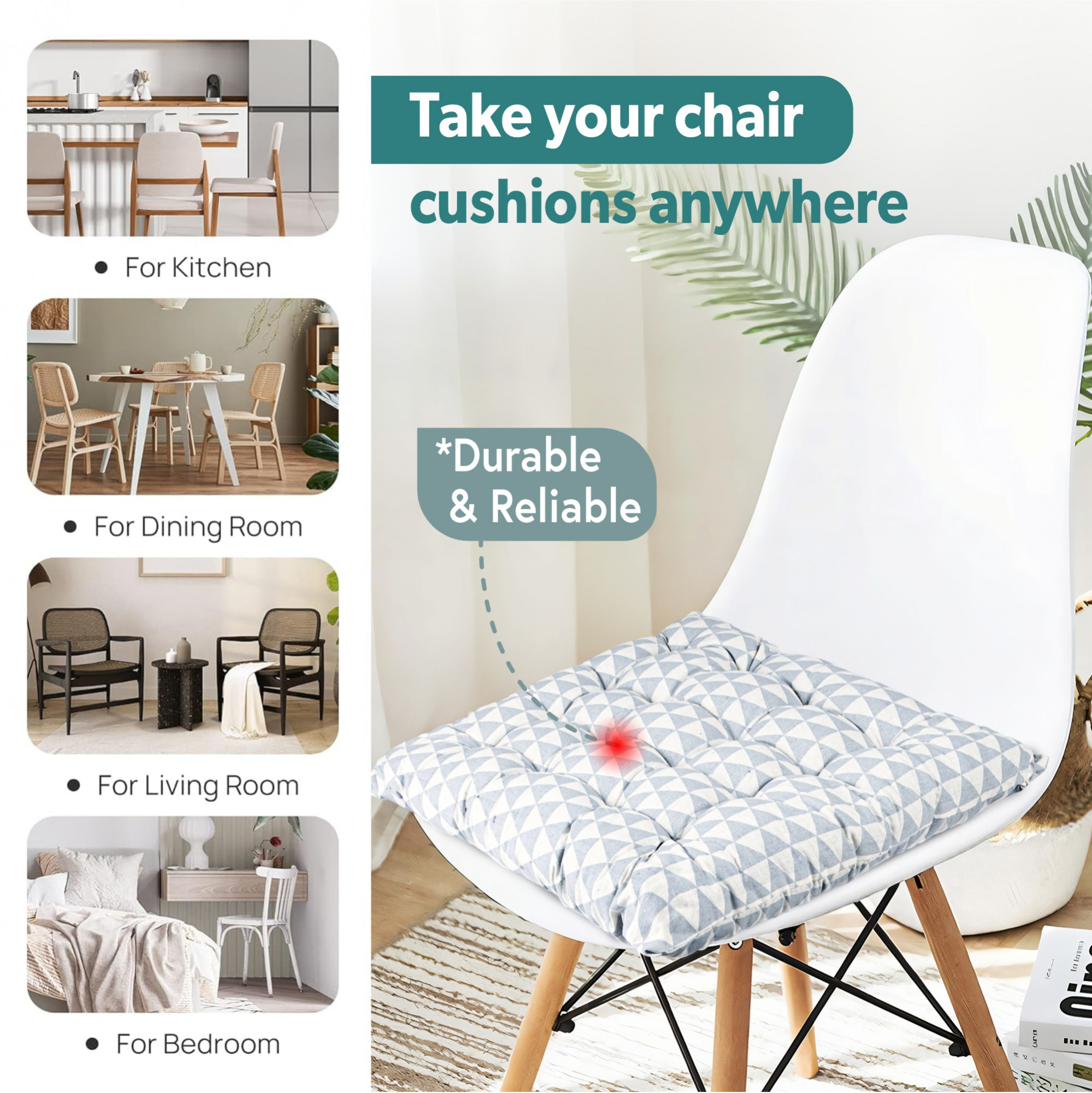 Kuber Industries Cotton 24x24 Inch Chair Cushion for Sitting  Rocking Chairs Cushion for Car Seat  Office Chair  Cushion with Ties for Home Office Meditation Yoga  Square Triangle - Grey