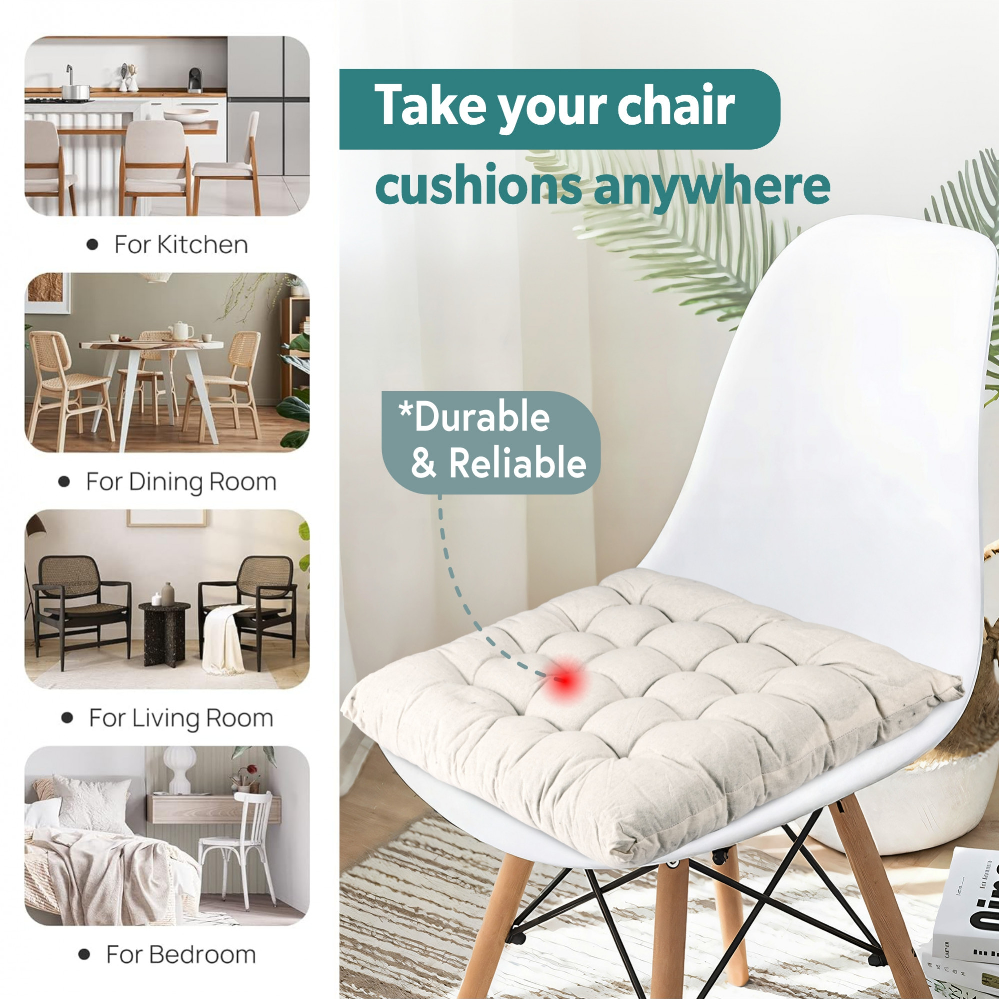 Kuber Industries Cotton 24x24 Inch Comfort Chair Cushion for Sitting  Rocking Chairs Cushion for Car Seat  Office Chair  Cushion with Ties for Home Office Meditation Yoga  Square Plain - Cream