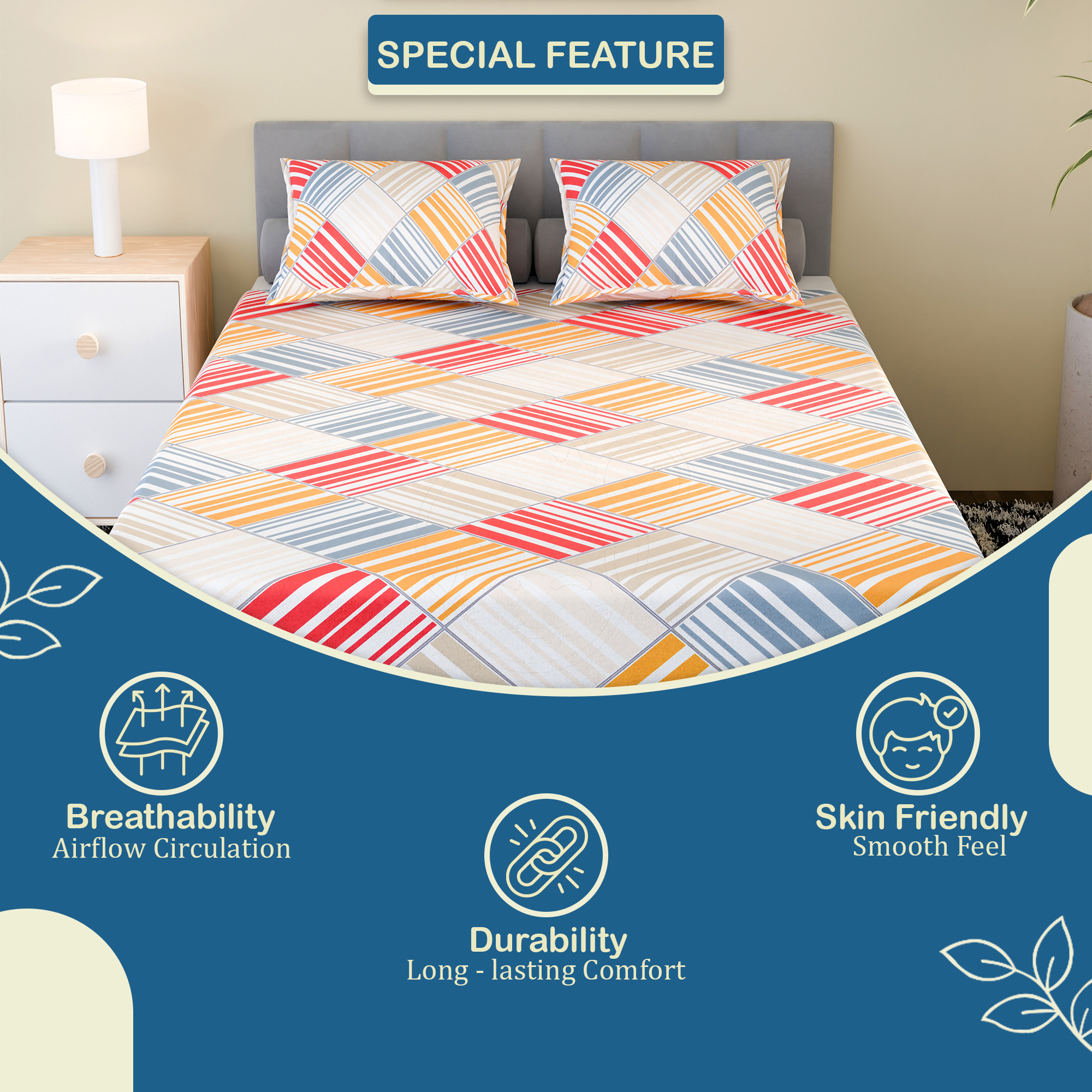 Kuber Industries Cotton 350 TC Double Bedsheet With 2 Pillow Covers  Machine Washable Soft Bedsheet For Living Room Home  Hotels  Zig Zag Print - White