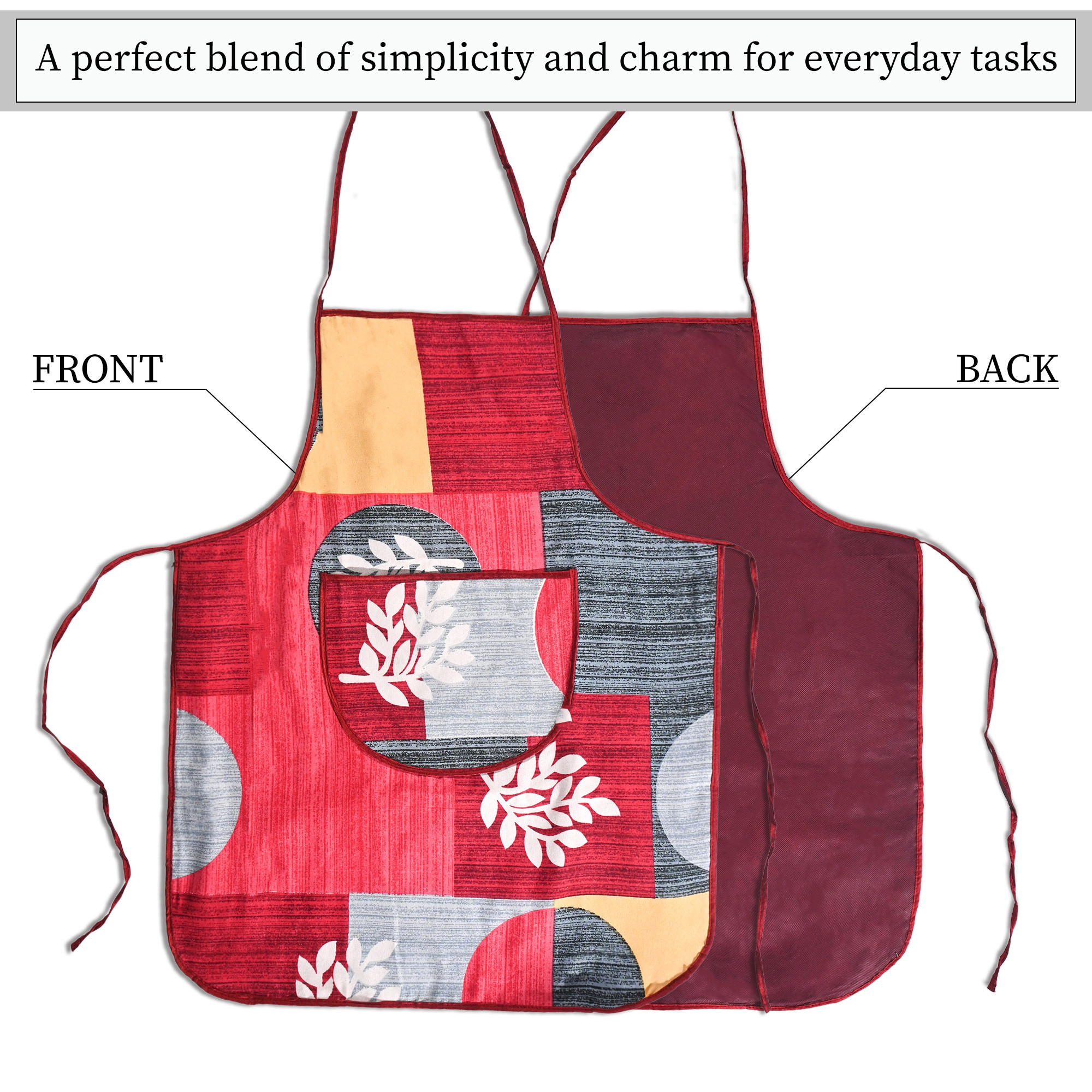 Kuber Industries Cotton Apron for Kitchen with Center Pocket  Machine Washable Cooking Aprons for Women  Men - Ideal for Home  Restaurant  Printed - Red