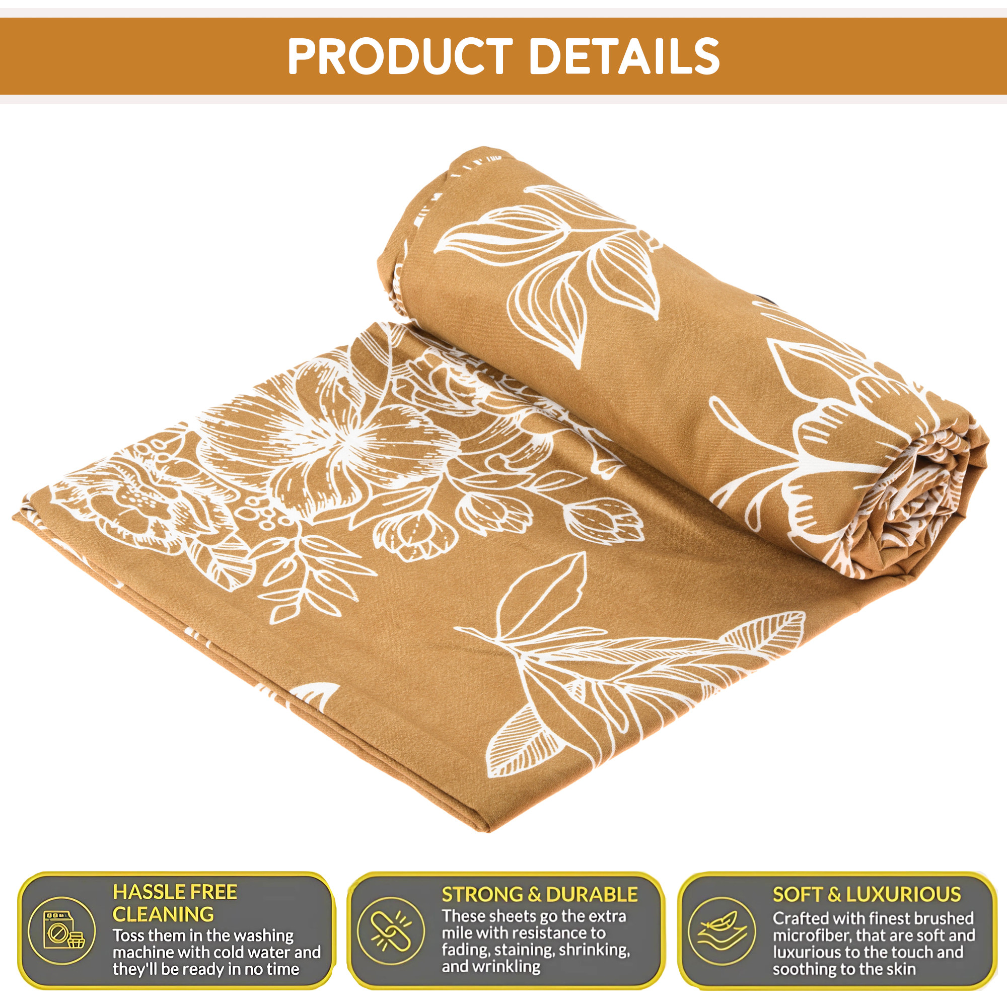 Kuber Industries Cotton Bedsheet for Double Bed with 2 Pillow Cover  Soft Fabric for Comfortable  Stylish Bedroom  Ideal for Home  Hotel Decor  Lotus Fabio -Golden  White