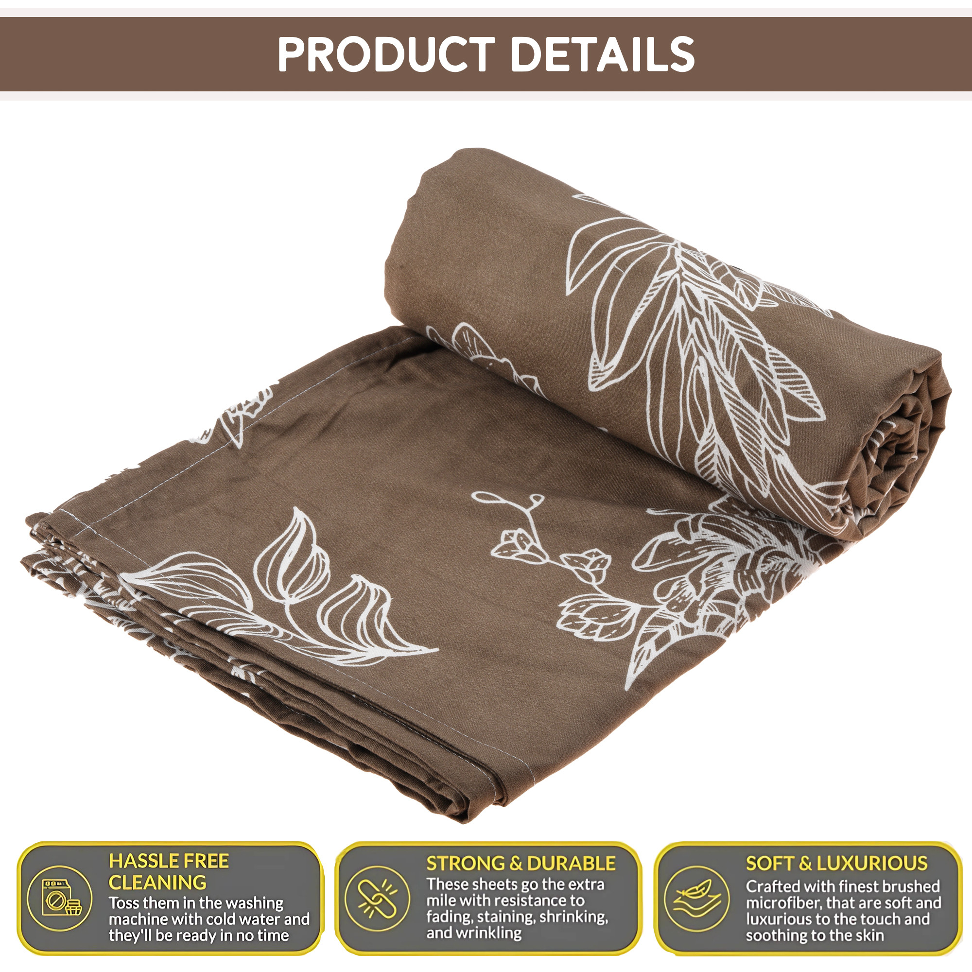 Kuber Industries Cotton Bedsheets for Double Bed with 2 Pillow Covers  Soft Fabric for Comfortable  Stylish Bedroom  Ideal for Home  Hotel Decor  Lotus Fabio -Brown  White