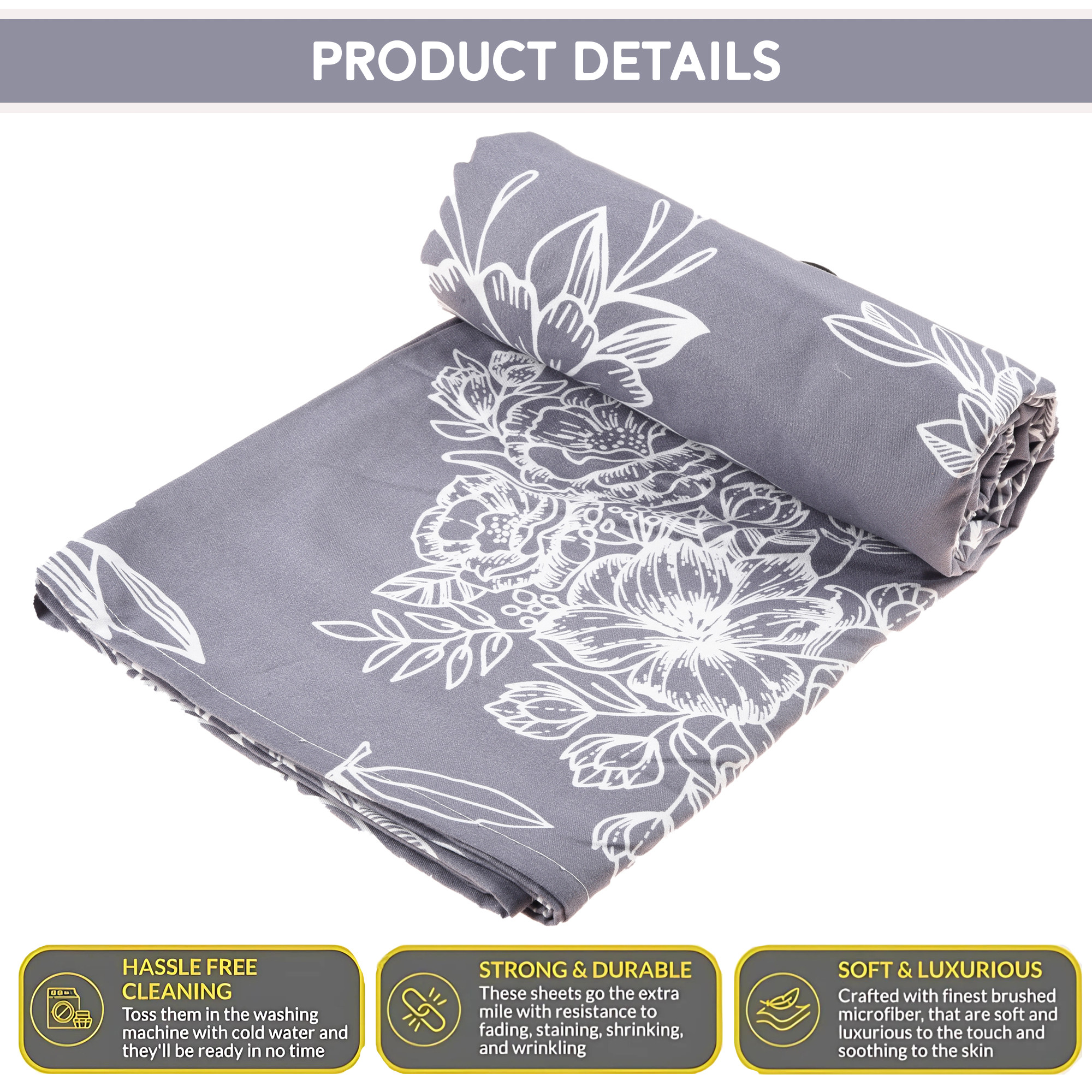 Kuber Industries Cotton Bedsheets for Double Bed with 2 Pillow Covers  Soft Fabric for Comfortable  Stylish Bedroom  Ideal for Home  Hotel Decor  Lotus Fabio -Grey  White